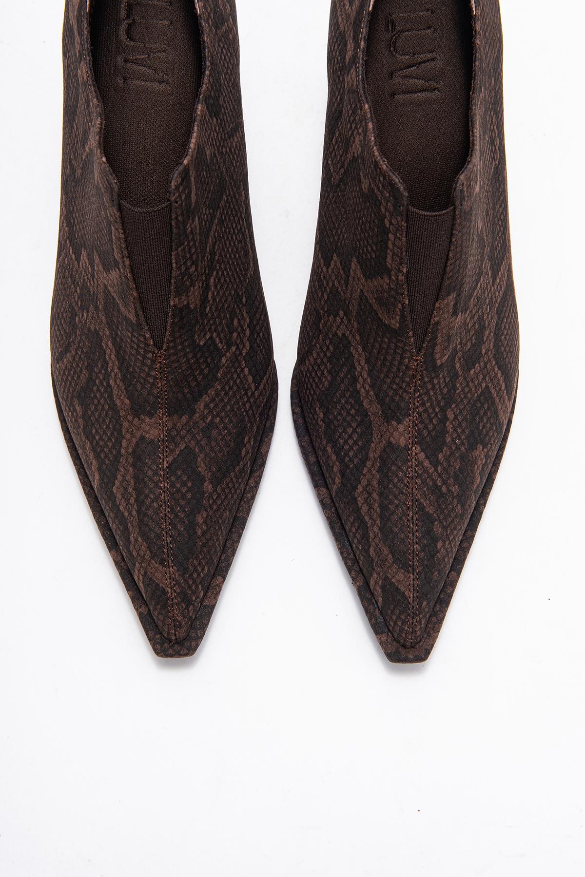 Alya - Brown Patterned Ankle-Heel Shoe – side view showing leather, SimmiUnique