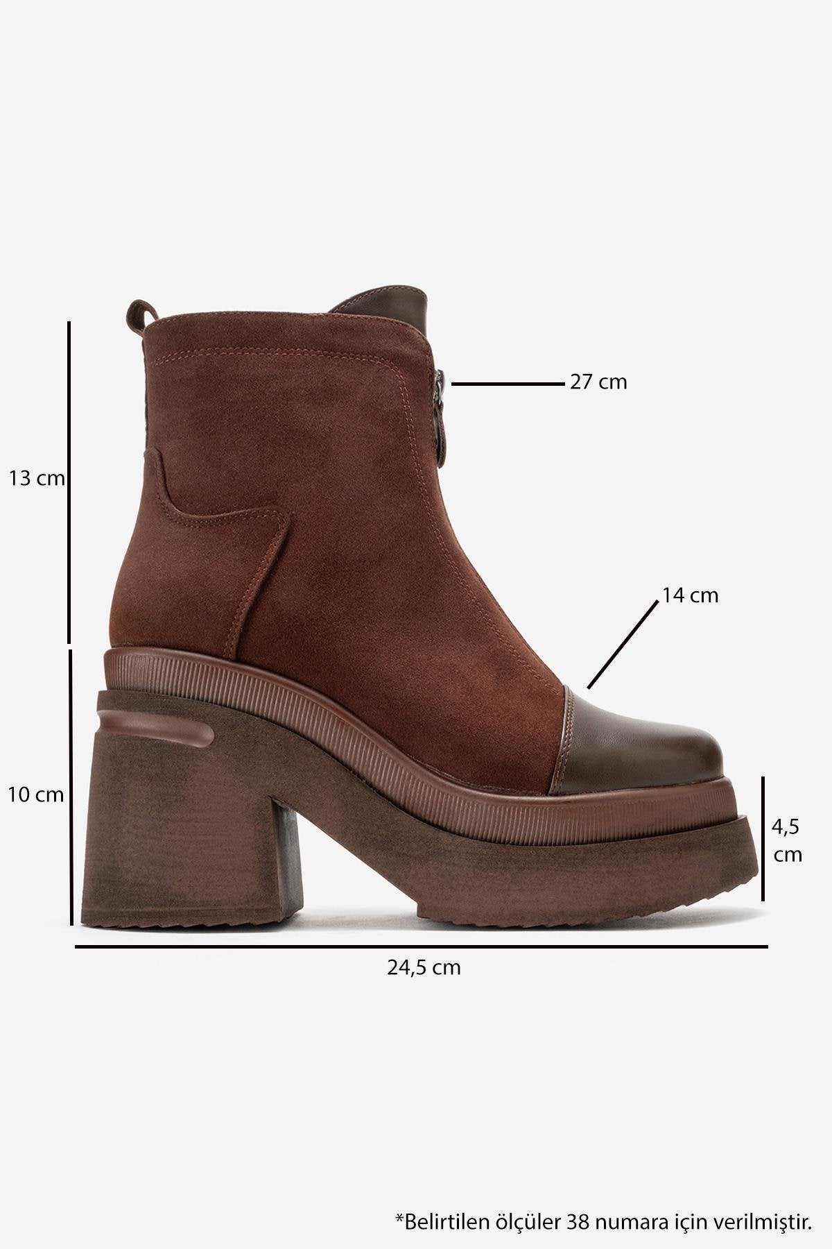 Ardenne - Brown Platform Heel Zip Boot – top view showing leather, suede, SimmiUnique