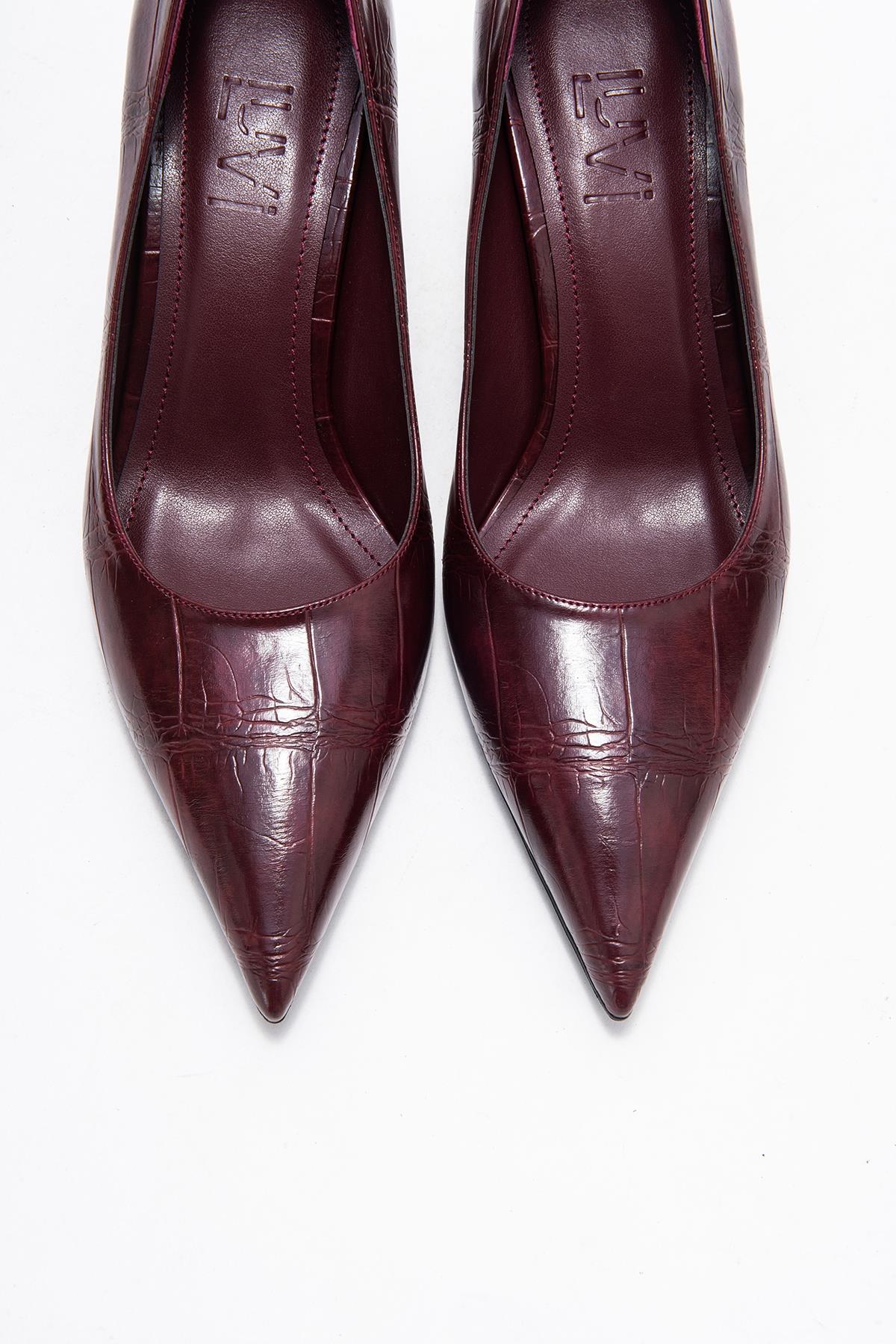 Marcus - Burgundy Printed Pointed Toe Pump – side view showing leather, SimmiUnique