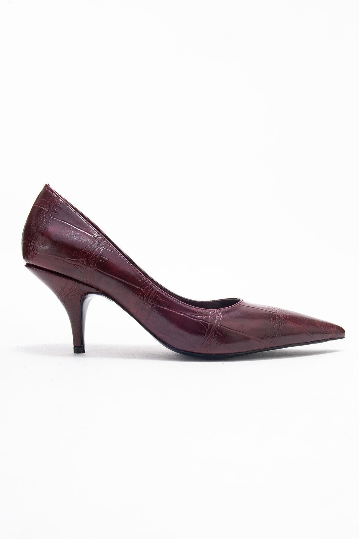 Marcus - Burgundy Printed Pointed Toe Pump – top view showing leather, SimmiUnique