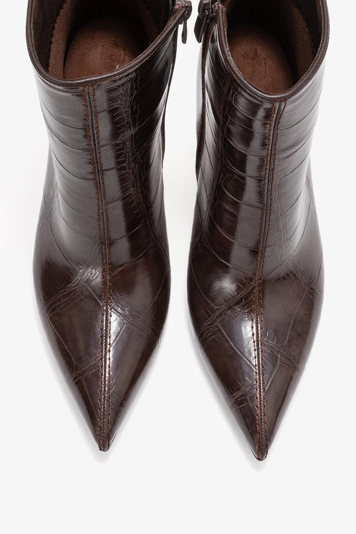 Crista - Brown Stiletto Heel Pointed Toe Boot – side view showing leather, SimmiUnique