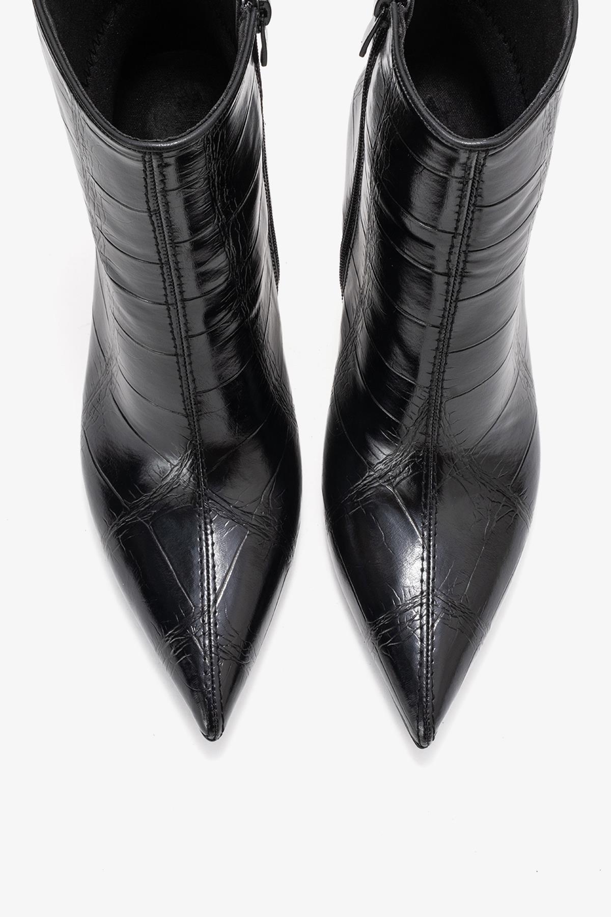 Crista - Black Stiletto Heel Pointed Toe Boot – side view showing leather, black, SimmiUnique