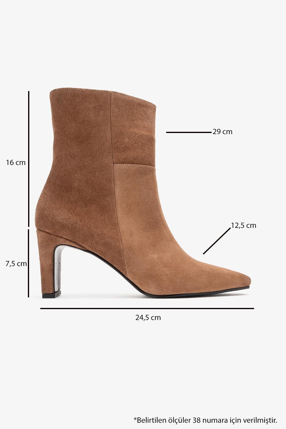 Kyoto - Taupe Genuine Leather Block Heel Boot – top view showing leather, suede, red, SimmiUnique