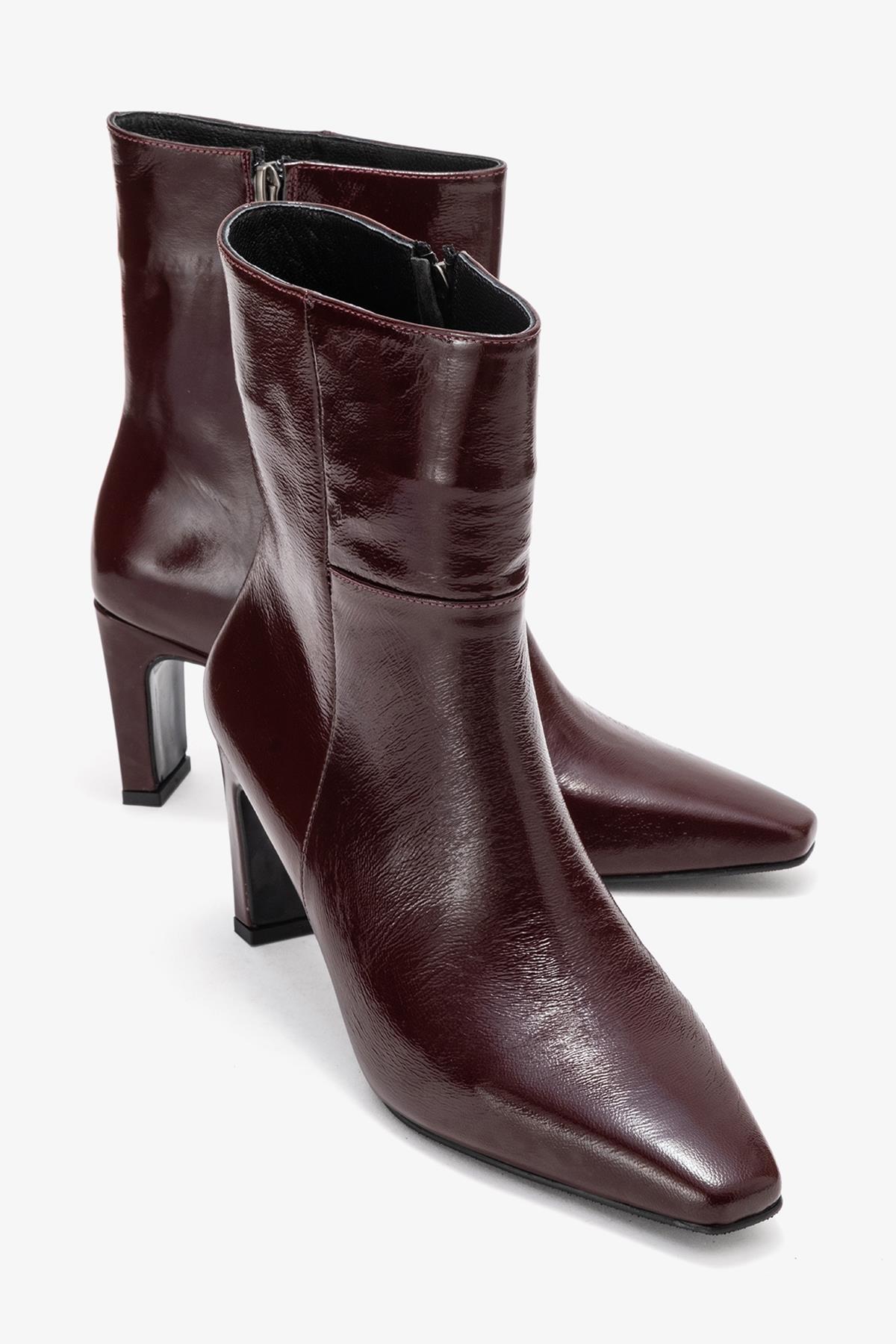 Kyoto - Burgundy Genuine Leather Block Heel Boot – front three-quarter view showing leather, SimmiUnique