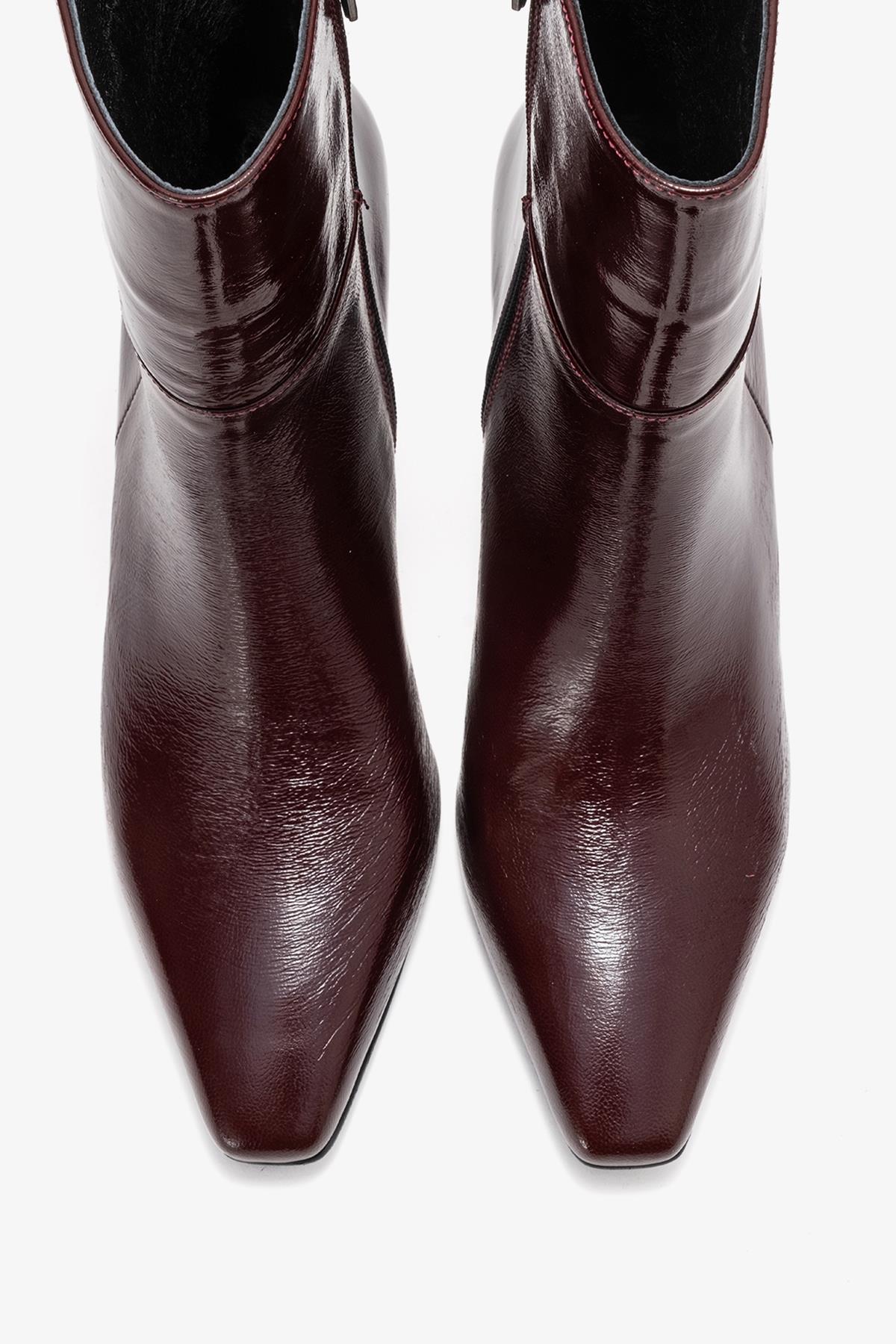 Kyoto - Burgundy Genuine Leather Block Heel Boot – side view showing leather, SimmiUnique