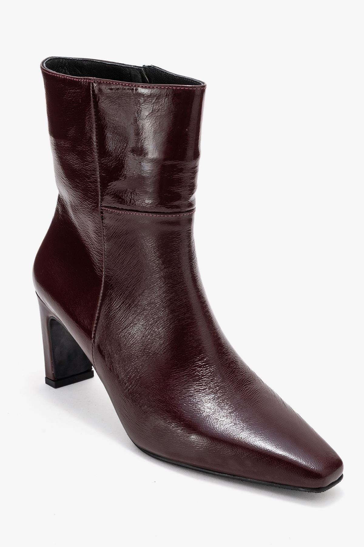 Kyoto - Burgundy Genuine Leather Block Heel Boot – detail view showing leather, SimmiUnique