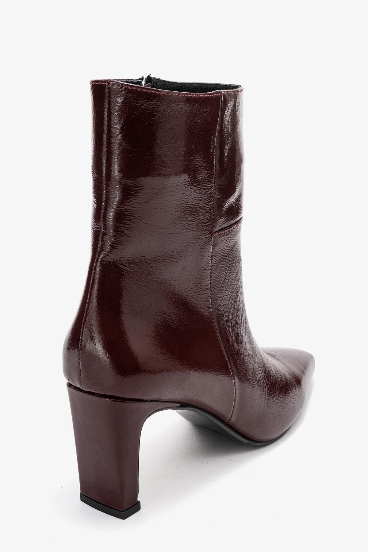 Kyoto - Burgundy Genuine Leather Block Heel Boot – back view showing leather, SimmiUnique