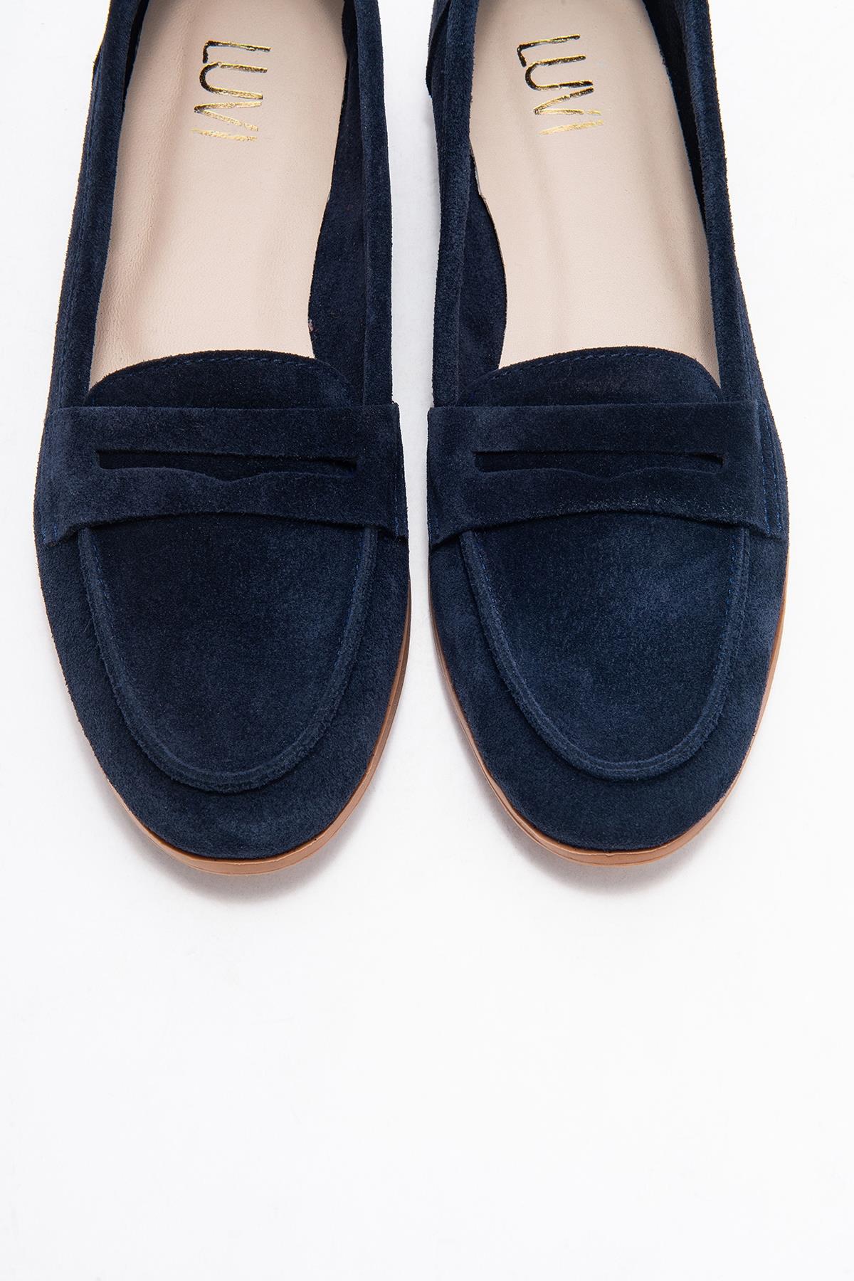 F02 - Navy Genuine Leather Loafer – side view showing leather, SimmiUnique