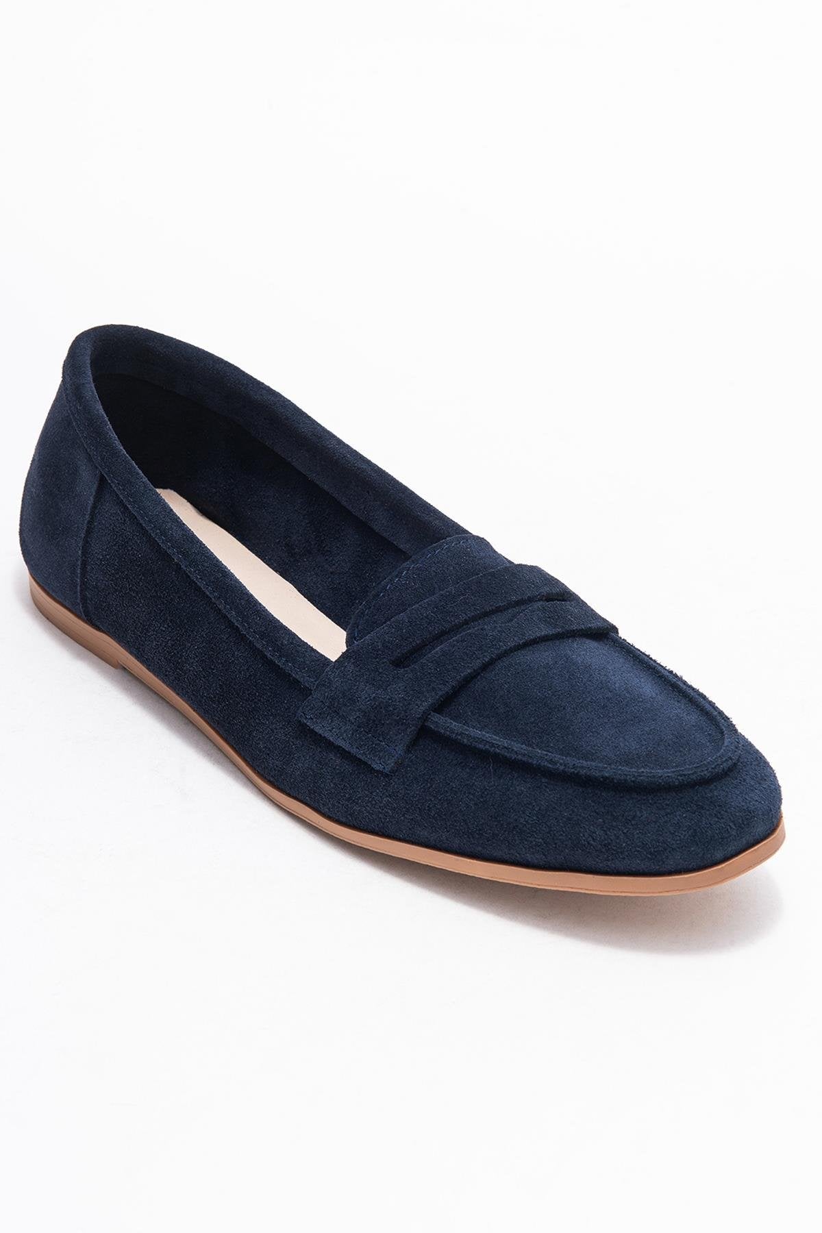 F02 - Navy Genuine Leather Loafer – detail view showing leather, SimmiUnique