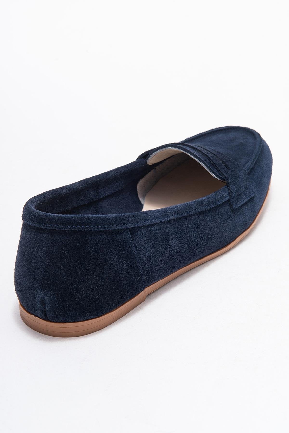 F02 - Navy Genuine Leather Loafer – back view showing leather, SimmiUnique