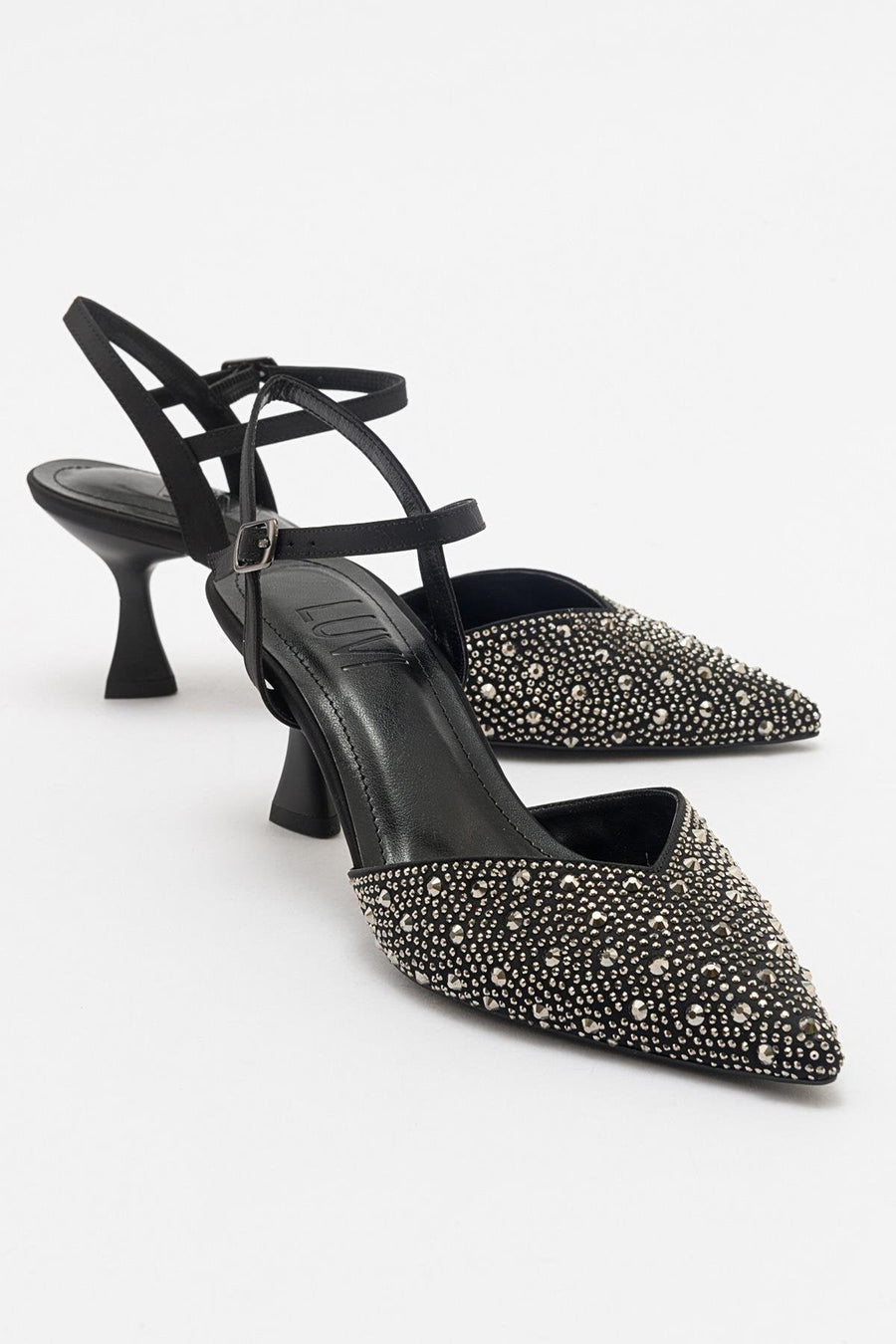Vilka - Black Sparkling Slingback Kitten Heels