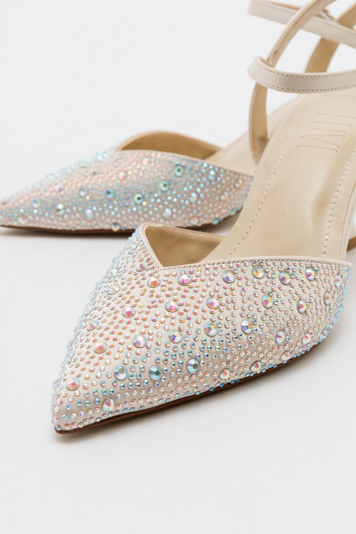 Vilka - Beige Sparkling Slingback Kitten Heels – side view showing leather, red, SimmiUnique