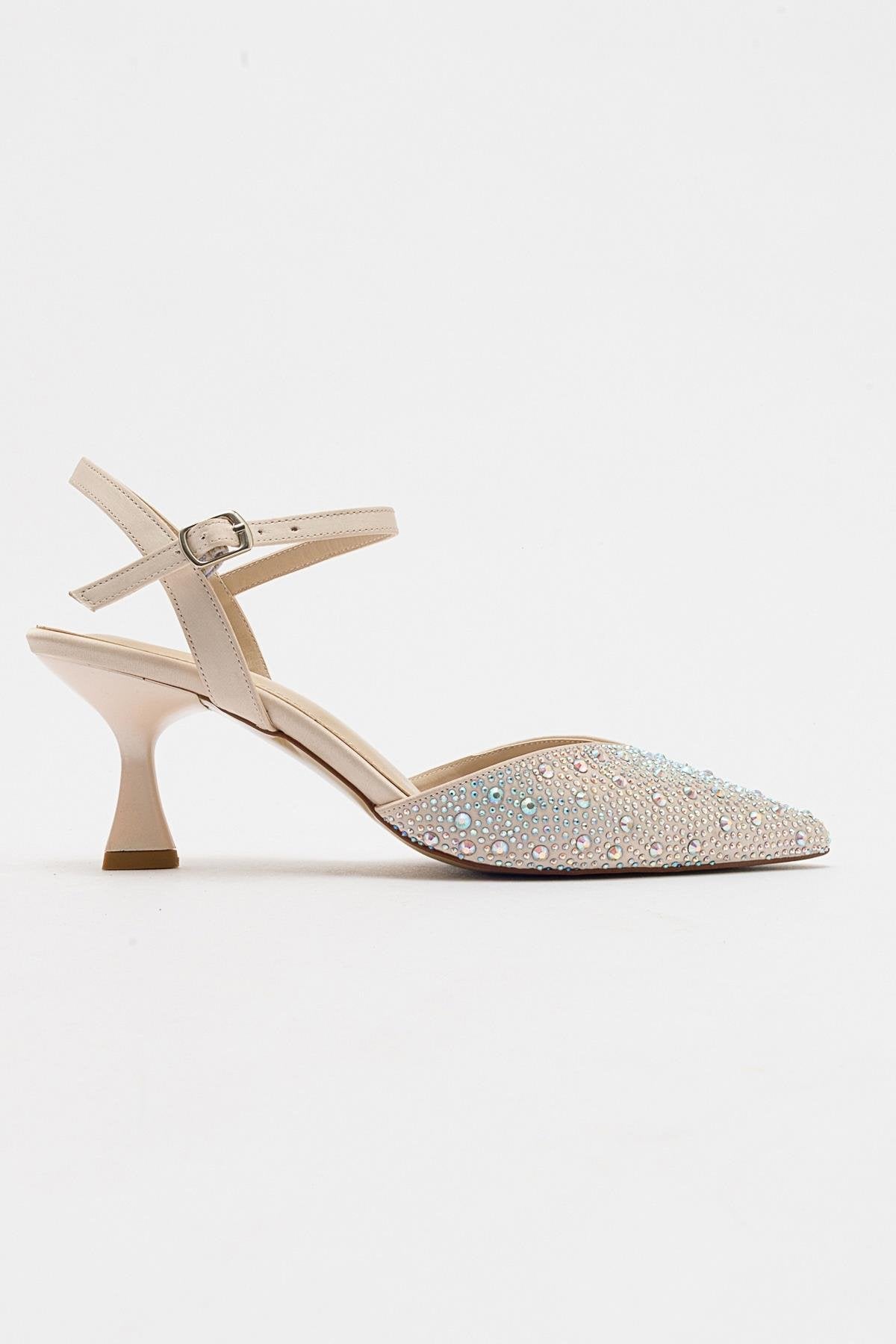 Vilka - Beige Sparkling Slingback Kitten Heels – top view showing leather, red, SimmiUnique