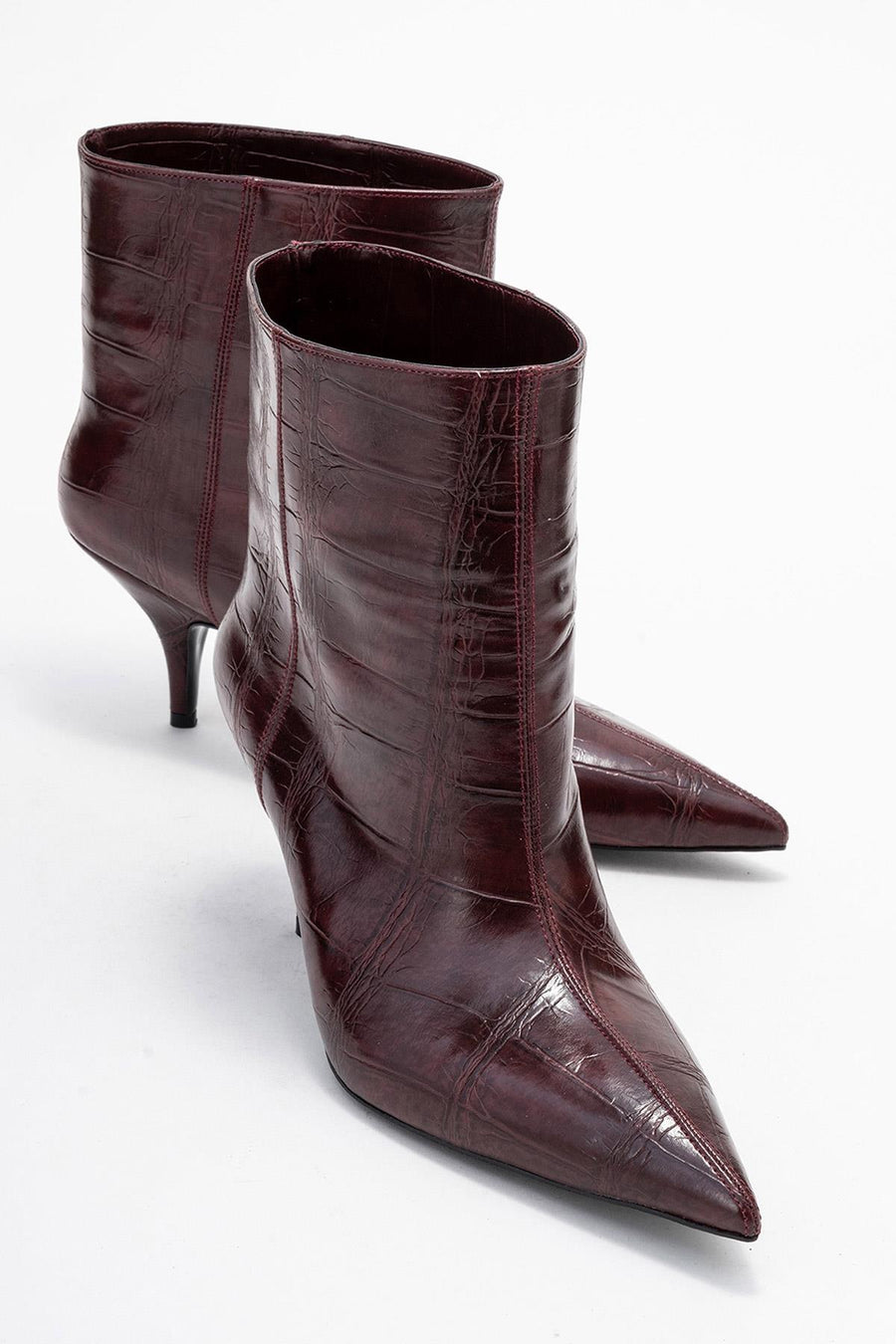 Brivelle - Burgundy Printed Pointed Toe Kitten Heel Boot