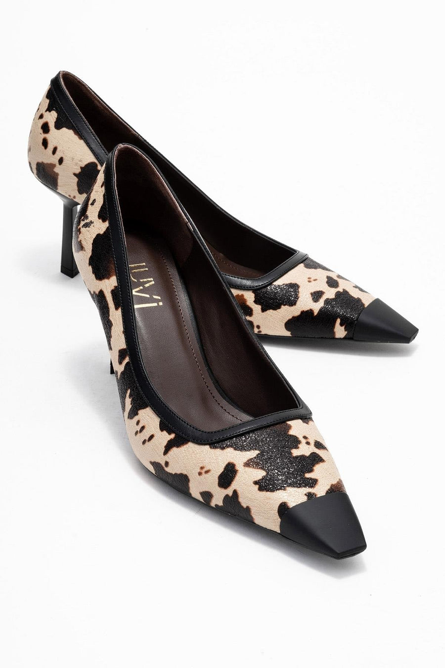 Rona - Black Beige Pattern Pointed Toe Pump