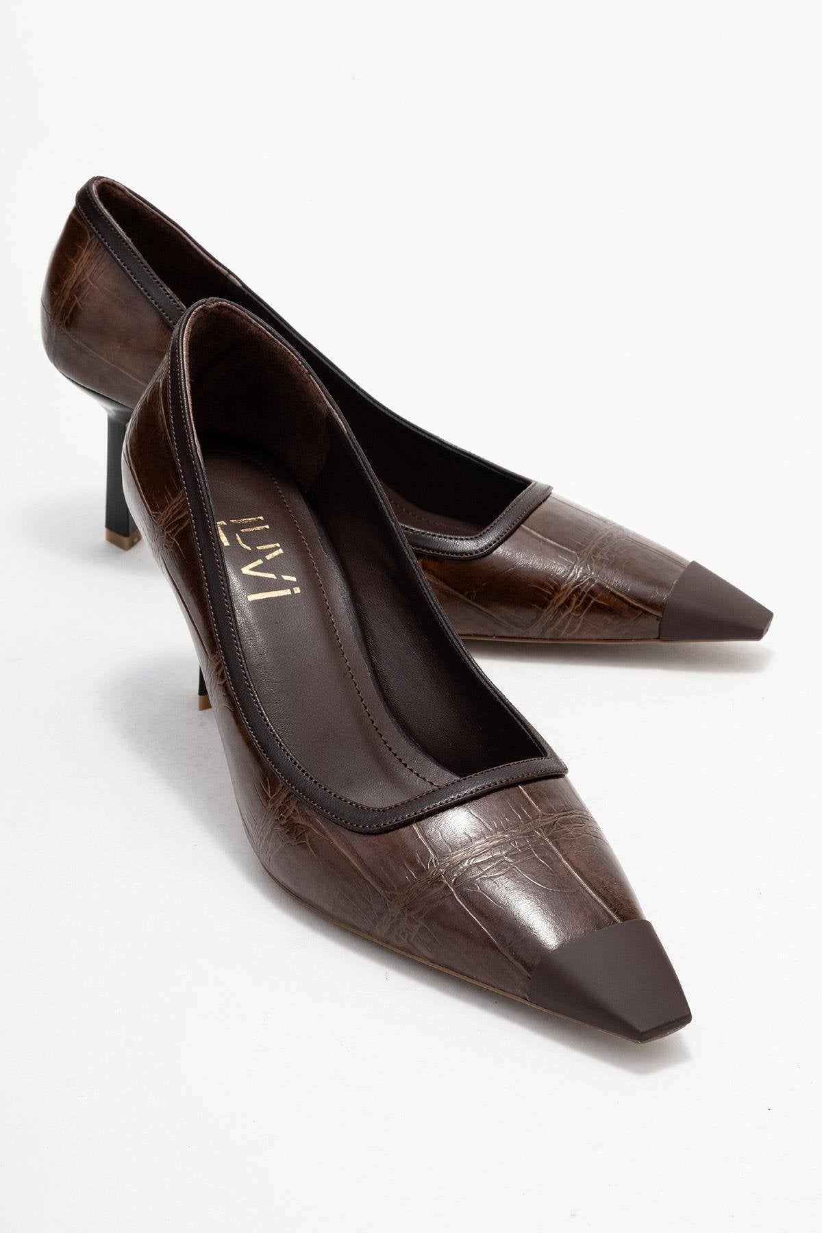 Rona - Tan Pointed Toe Pump – front three-quarter view showing leather, SimmiUnique