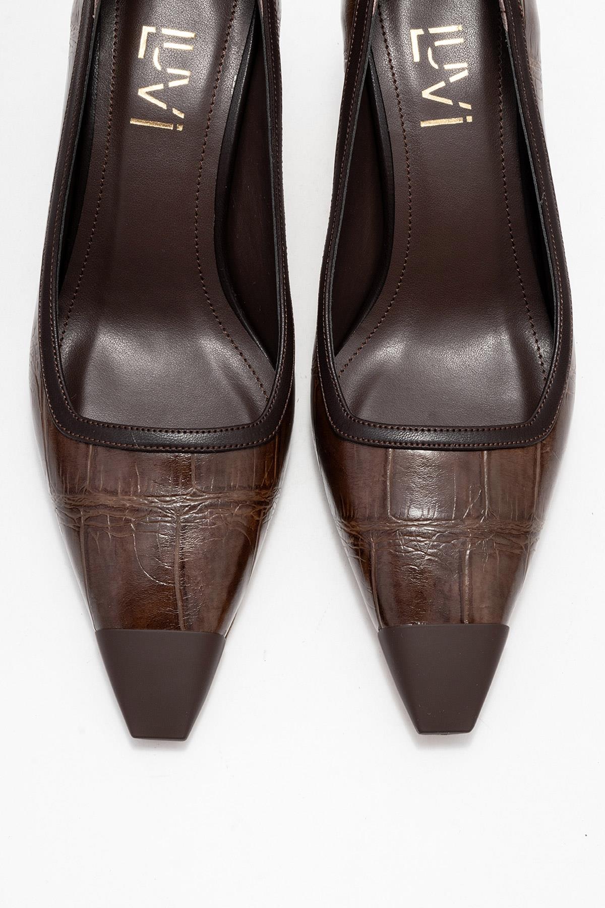 Rona - Tan Pointed Toe Pump – side view showing leather, SimmiUnique