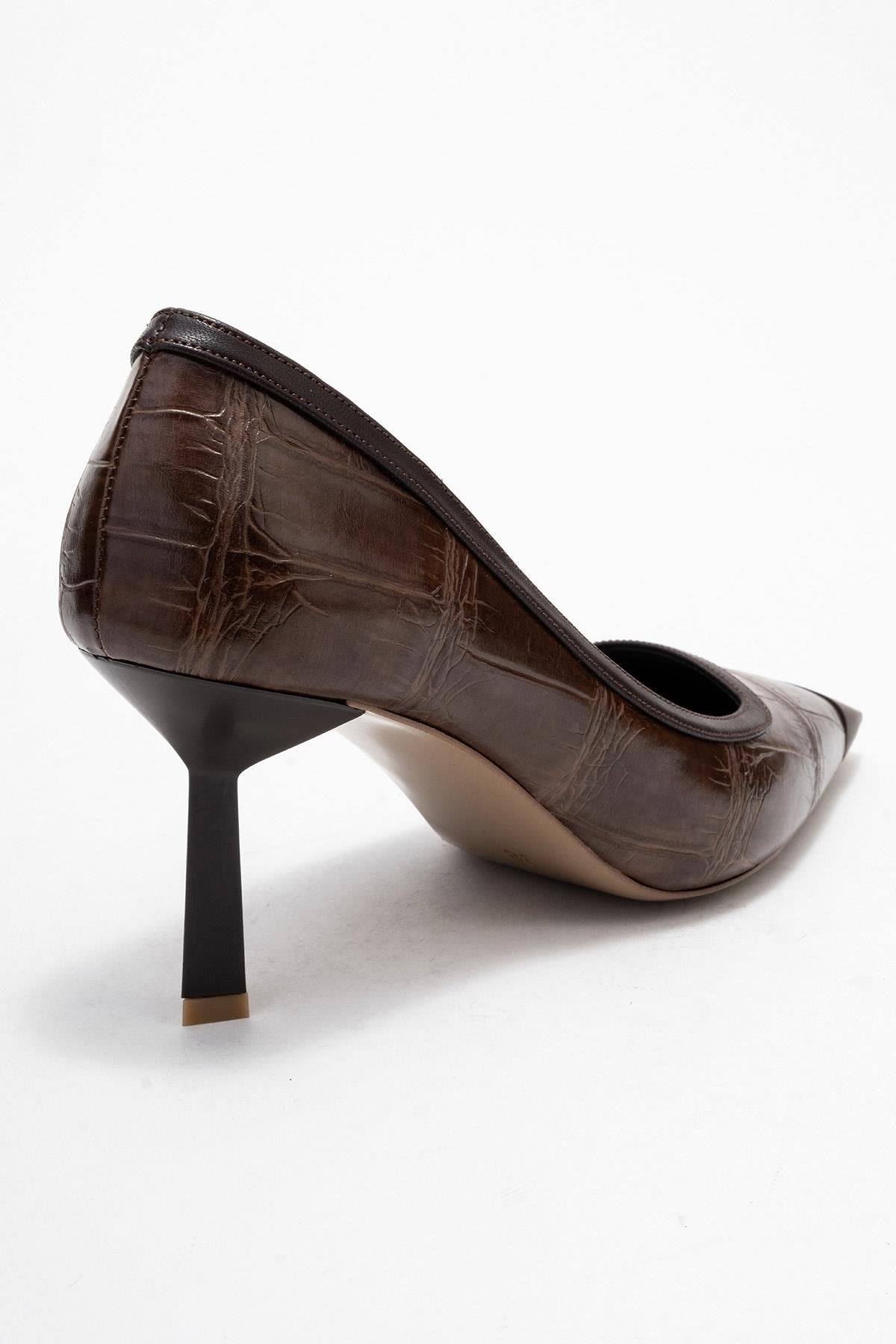 Rona - Tan Pointed Toe Pump – back view showing leather, SimmiUnique