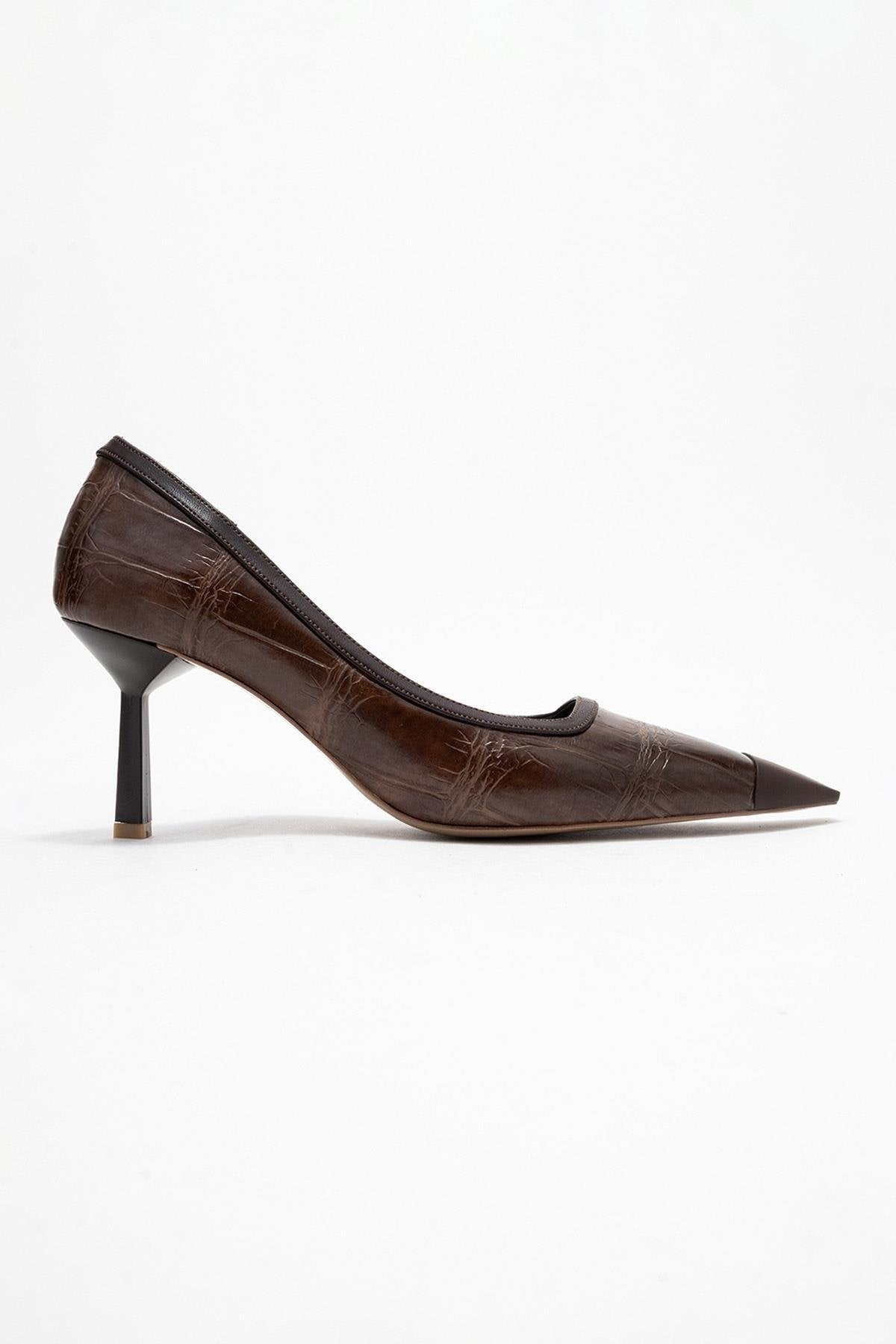 Rona - Tan Pointed Toe Pump – top view showing leather, SimmiUnique