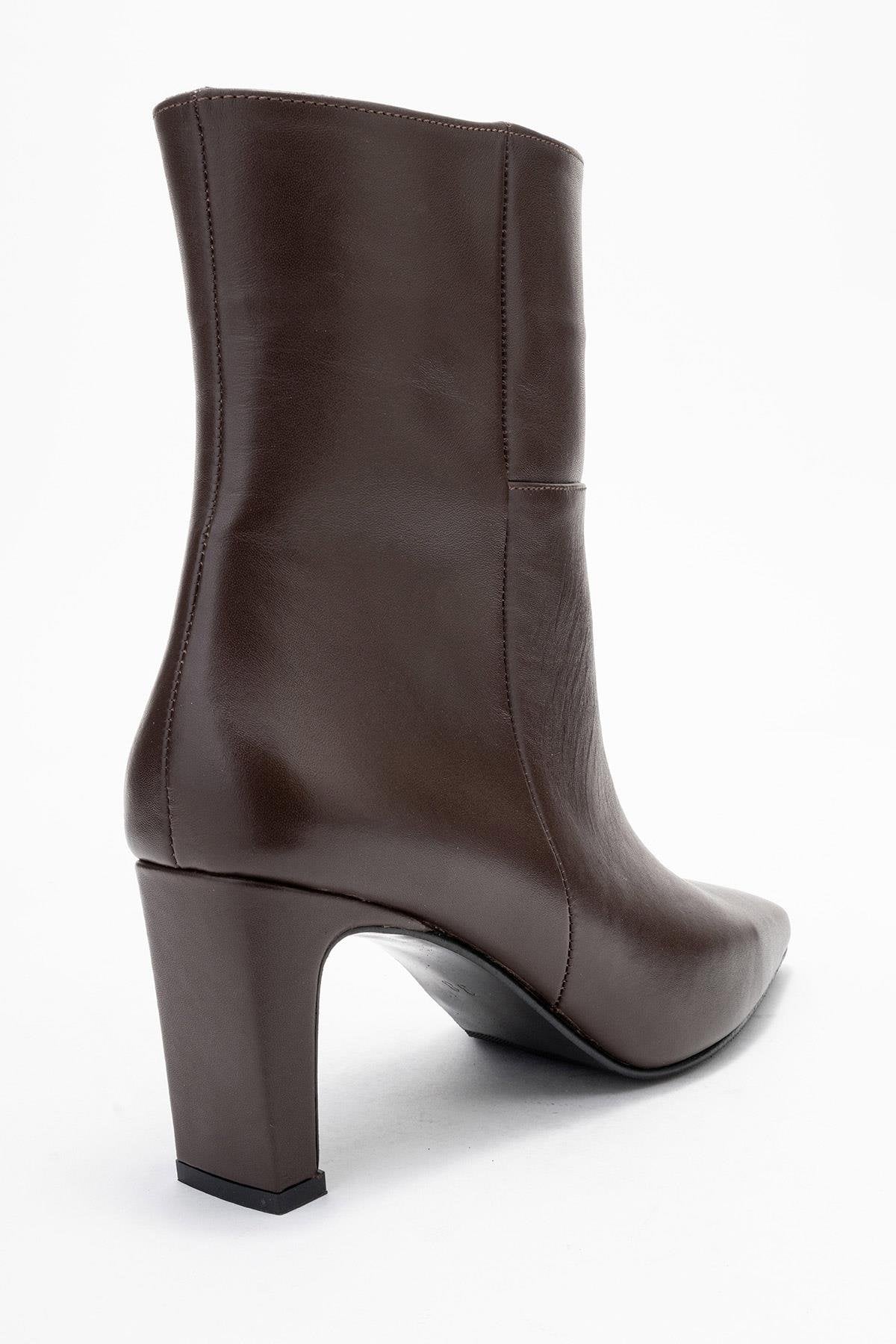 Kyoto - Cognac Genuine Leather Block Heel Boot – back view showing leather, SimmiUnique