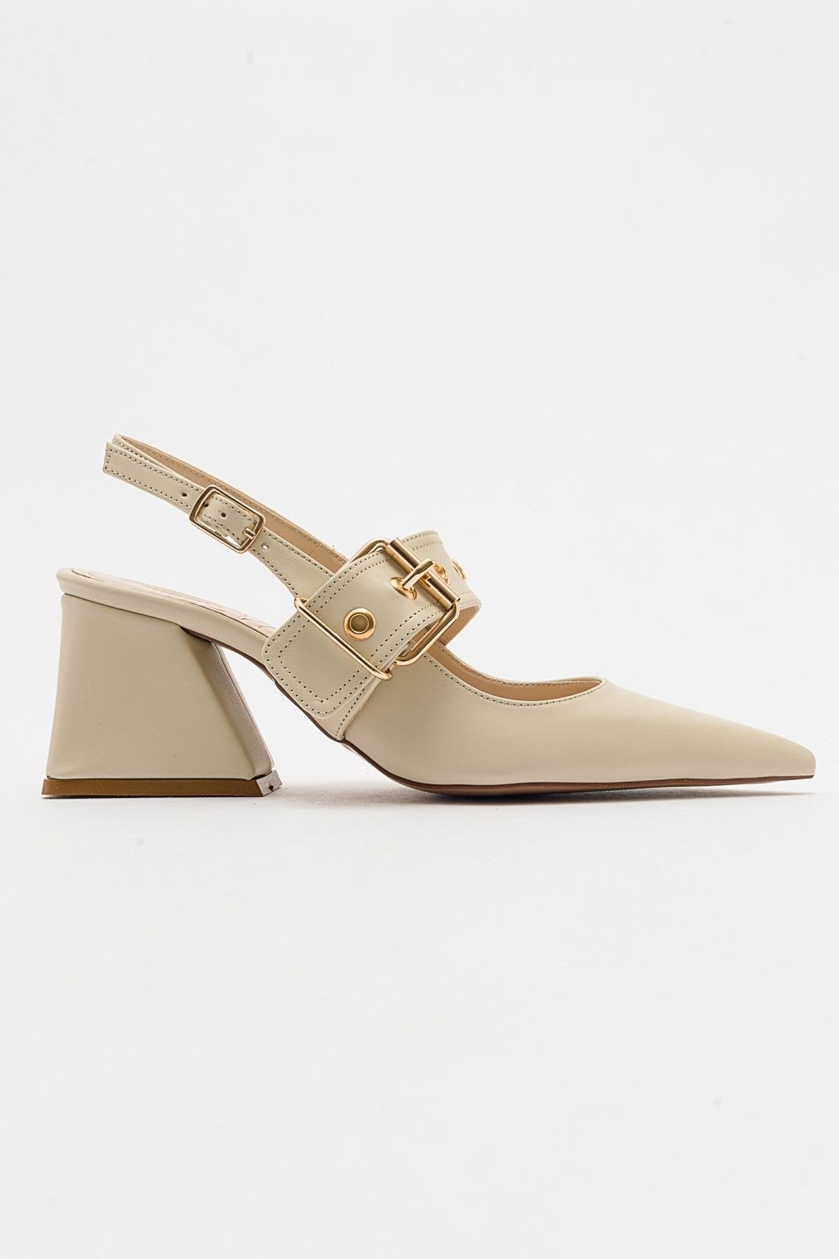 Nepido - Off-White Pointed Toe Backless Block Heel Shoe – top view showing leather, white, SimmiUnique