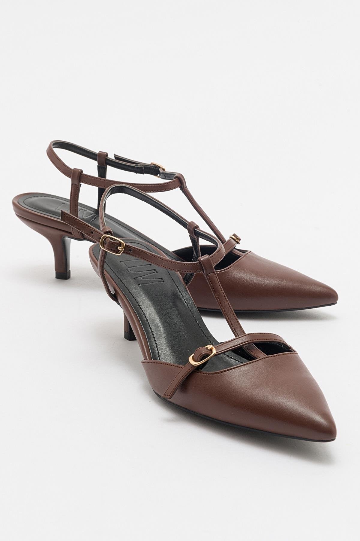 Frans - Cognac Pointed Toe Backless Low Heel Shoe – front three-quarter view showing leather, SimmiUnique