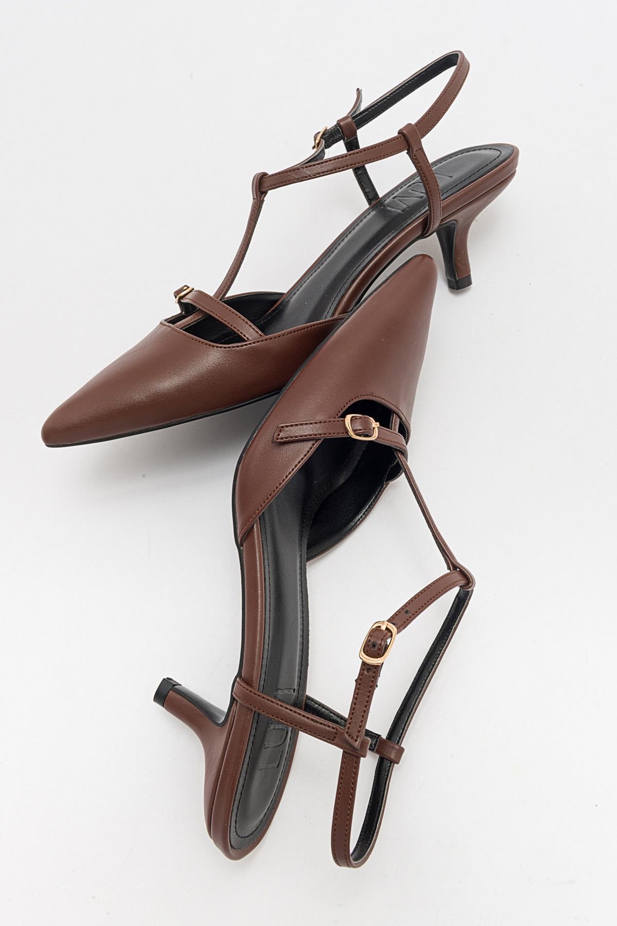 Frans - Cognac Pointed Toe Backless Low Heel Shoe – detail view showing leather, SimmiUnique