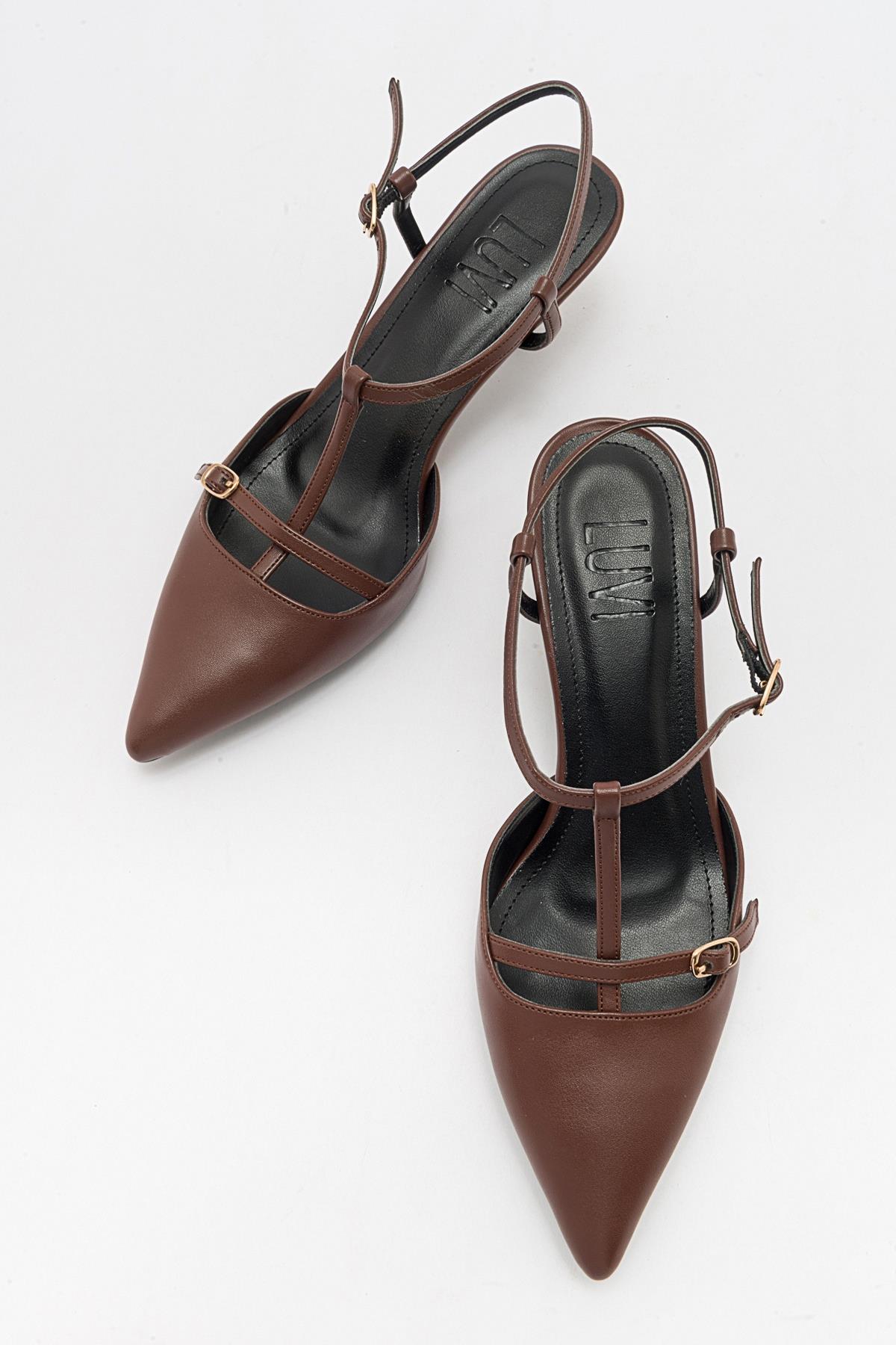 Frans - Cognac Pointed Toe Backless Low Heel Shoe – back view showing leather, SimmiUnique