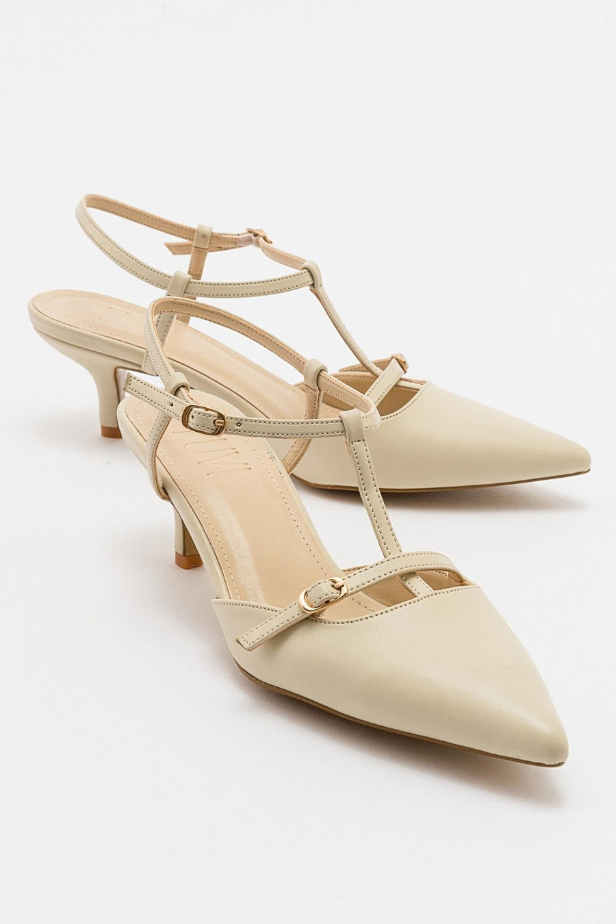 Frans - Off-White Pointed Toe Backless Low Heel Shoe