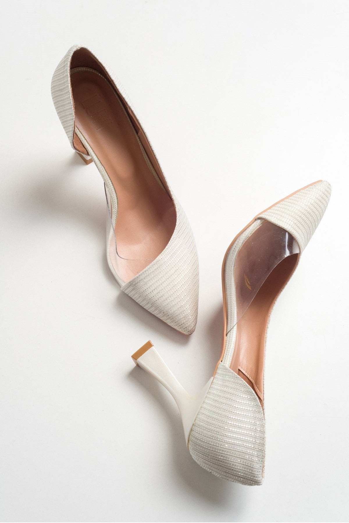 Ursula - Pearl Glitter Heeled Shoe – front three-quarter view showing pearl, leather, glitter, SimmiUnique