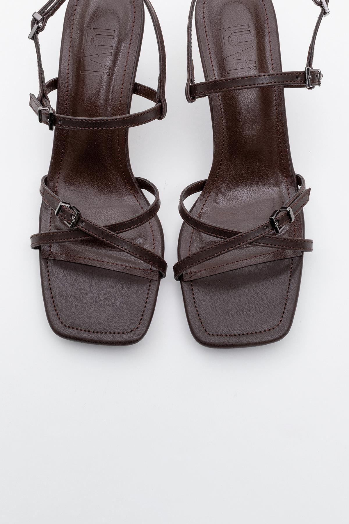 Nebel - Cognac Heeled Sandal – side view showing leather, SimmiUnique