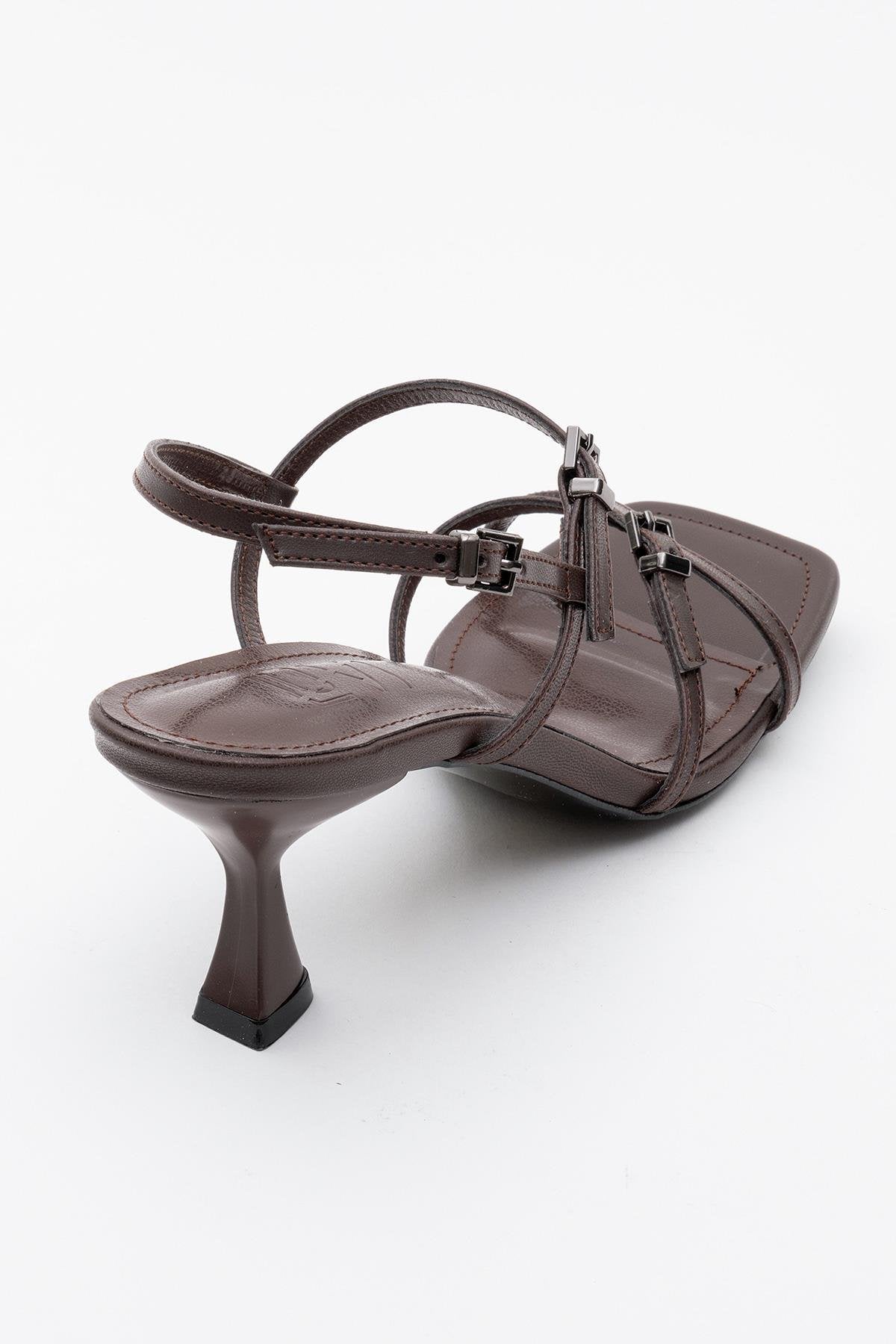 Nebel - Cognac Heeled Sandal – heel view showing leather, SimmiUnique