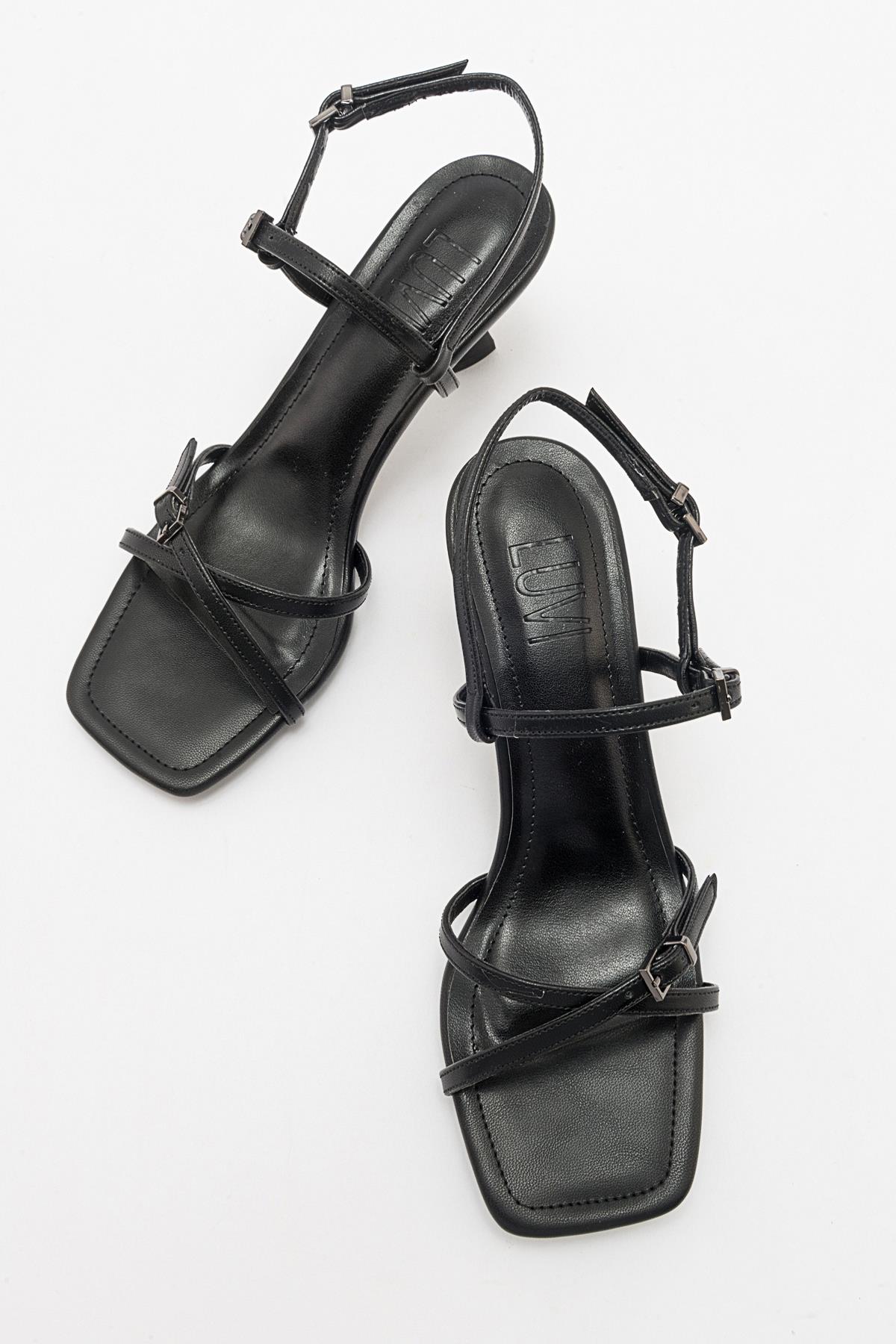 Nebel - Black Heeled Sandal – detail view showing leather, black, SimmiUnique