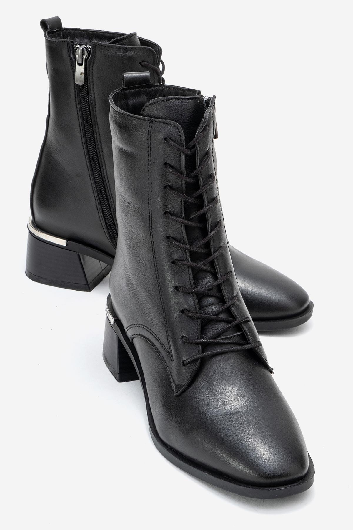 Avia - Black Genuine Leather Block Heel Boot – front three-quarter view showing leather, black, SimmiUnique