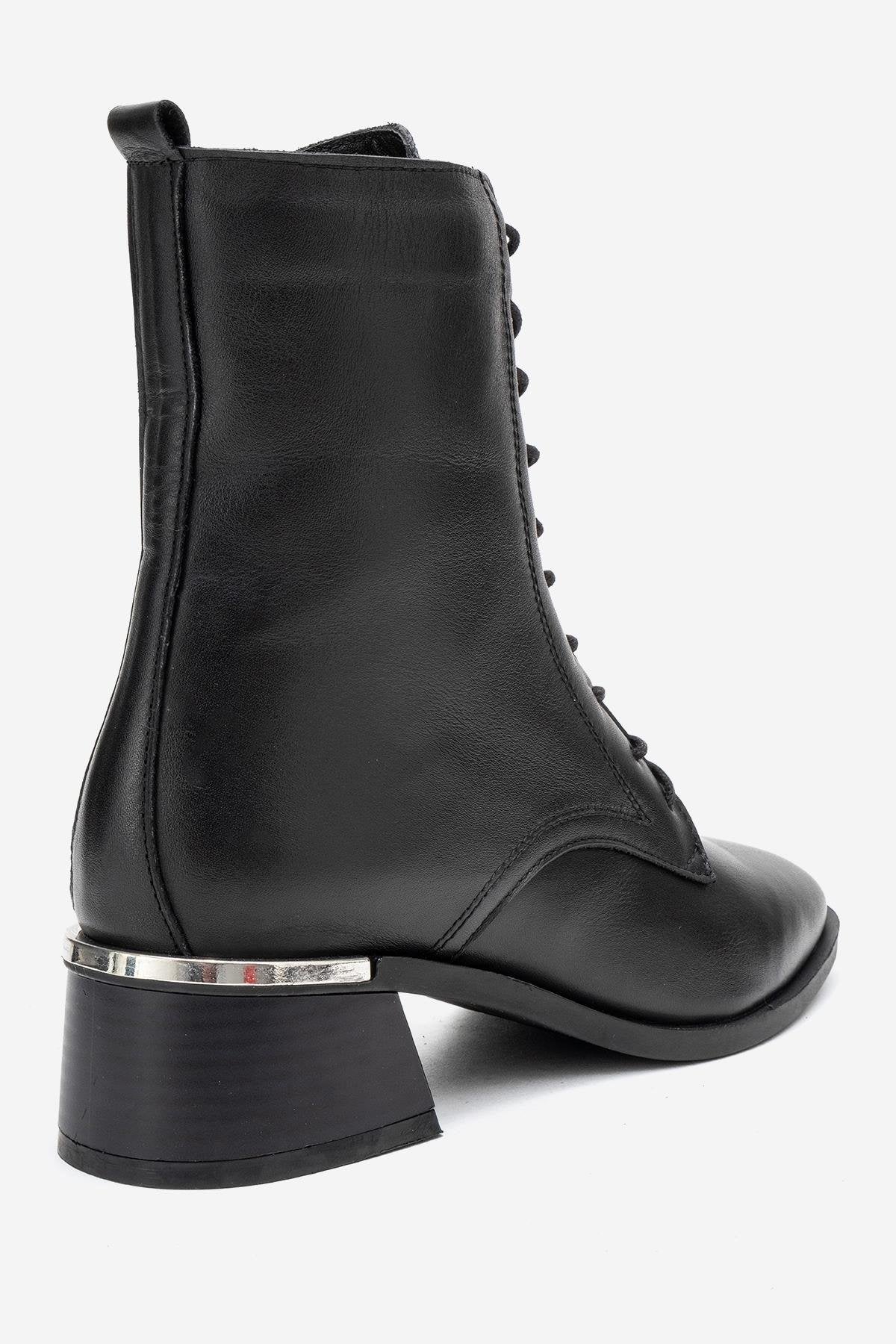 Avia - Black Genuine Leather Block Heel Boot – back view showing leather, black, SimmiUnique