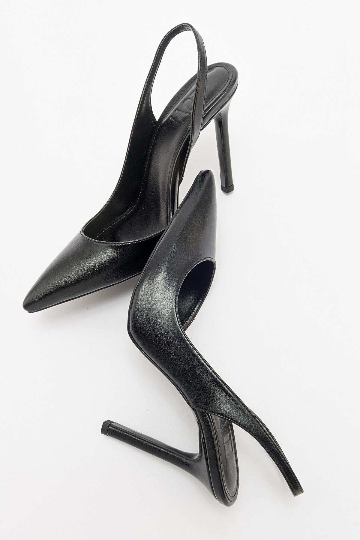 Twine - Black Heeled Shoe – back view showing leather, black, SimmiUnique