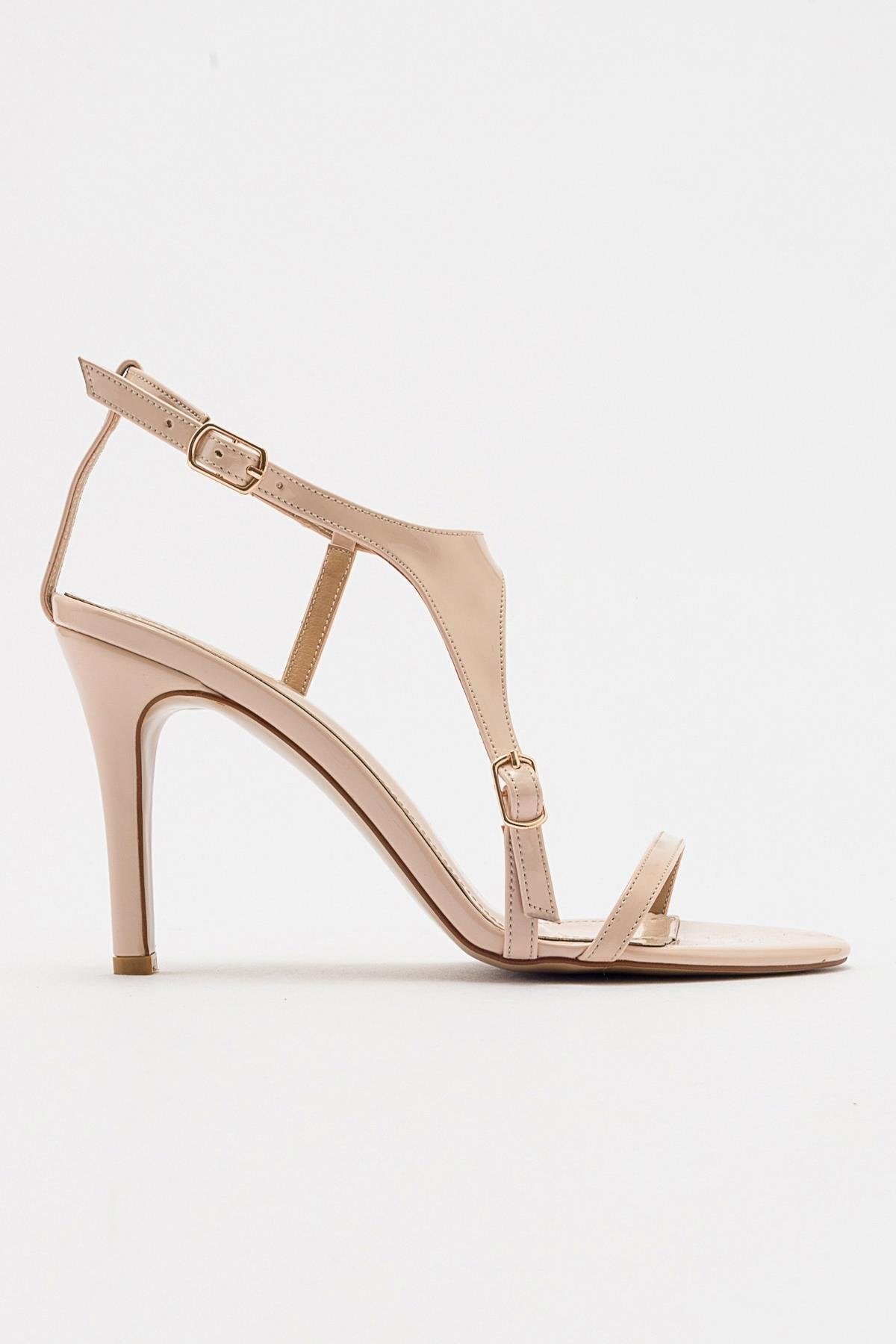 Molde - Beige Patent Stiletto Heel Shoe – top view showing leather, SimmiUnique
