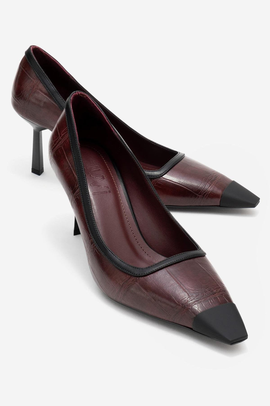 Rona - Burgundy Printed Matte Toe Heeled Shoe