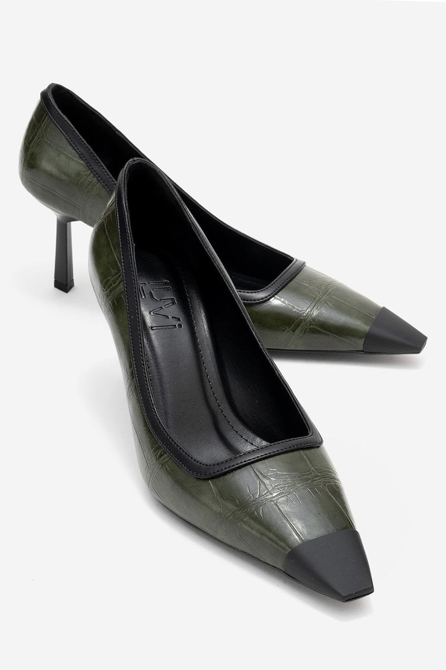 Rona - Green Printed Matte Toe Heeled Shoe
