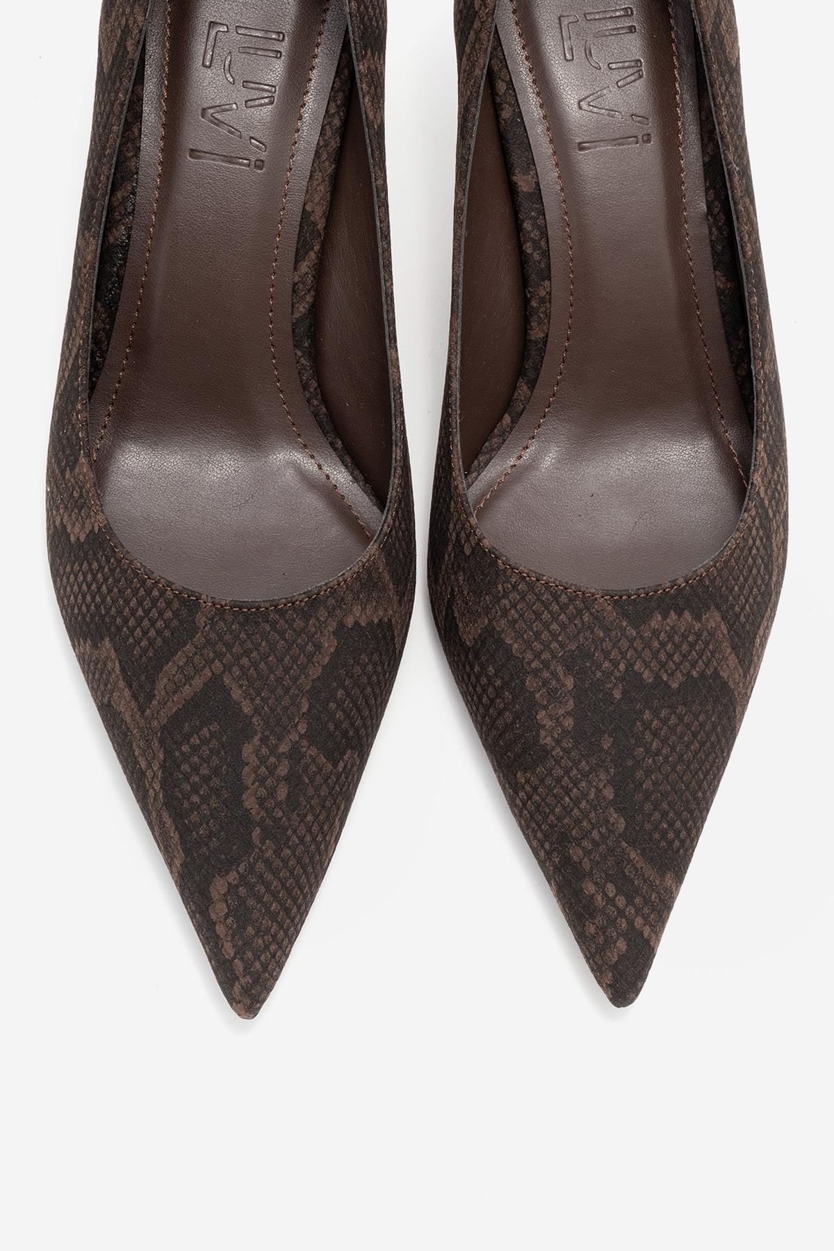 Marcus - Brown Patterned Heeled Shoe – side view showing leather, SimmiUnique