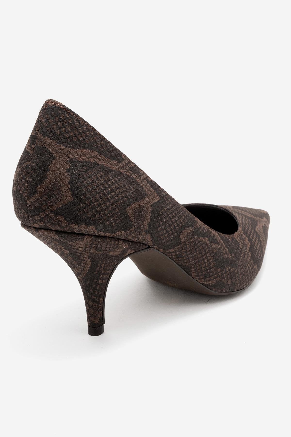 Marcus - Brown Patterned Heeled Shoe – back view showing leather, SimmiUnique