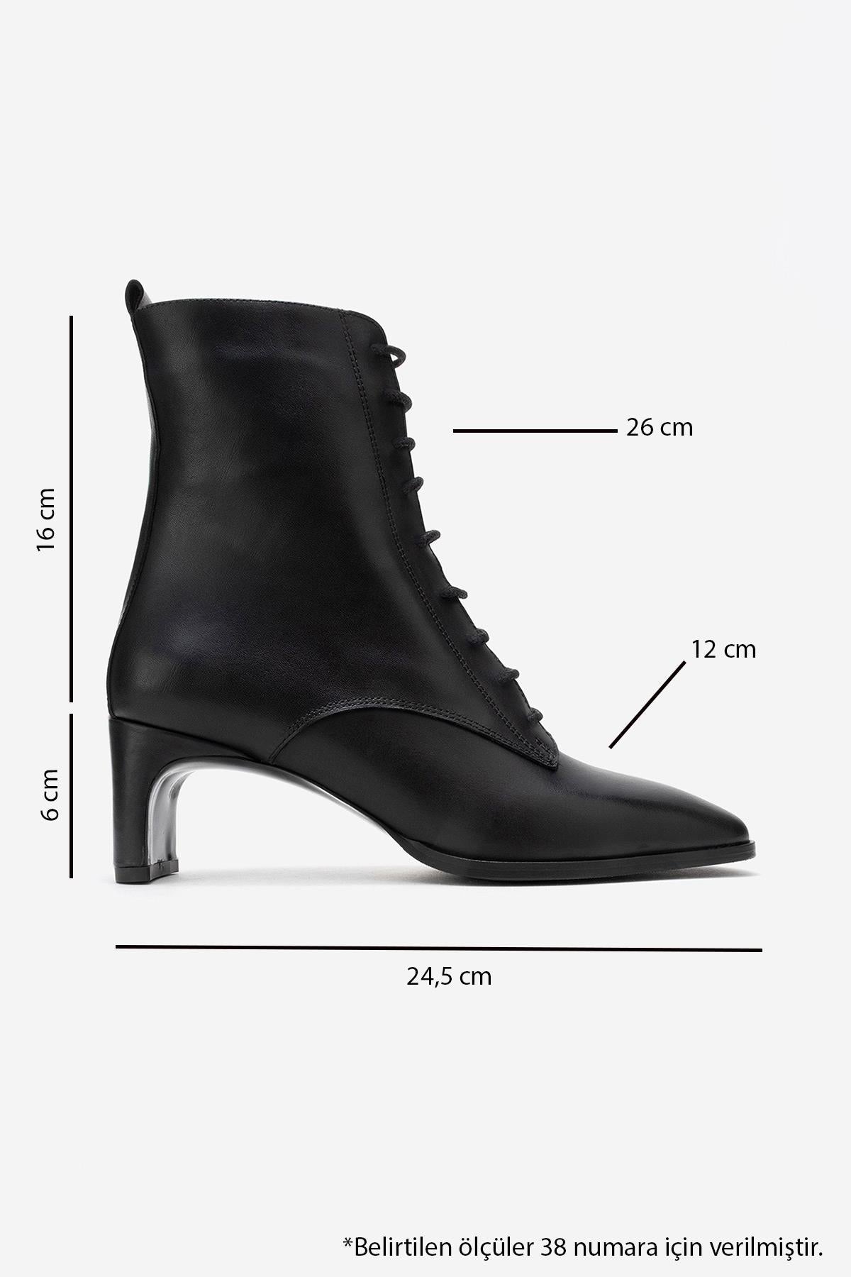 Sudy - Black Genuine Leather Lace-Up Block Heel Boot – top view showing lace, leather, black, SimmiUnique