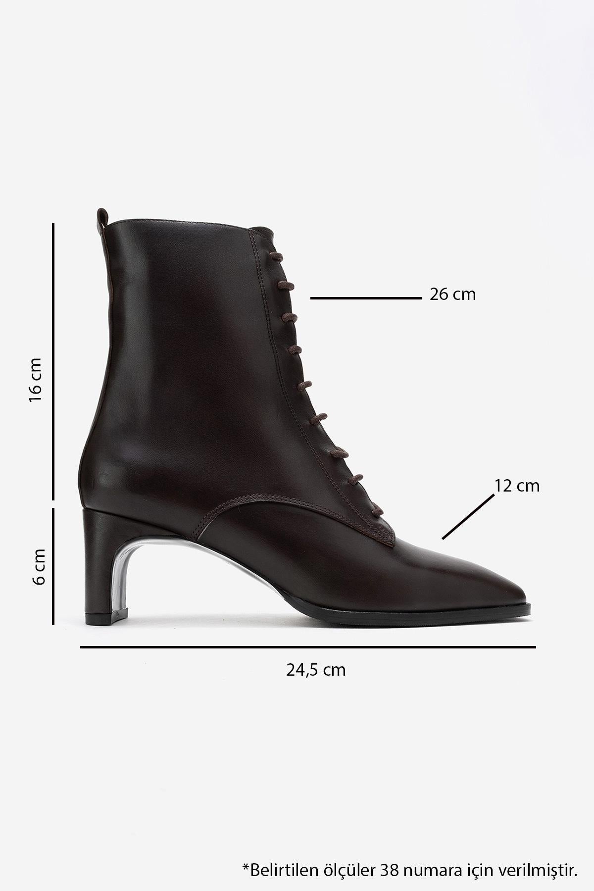 Sudy - Brown Genuine Leather Lace-Up Block Heel Boot – top view showing lace, leather, SimmiUnique