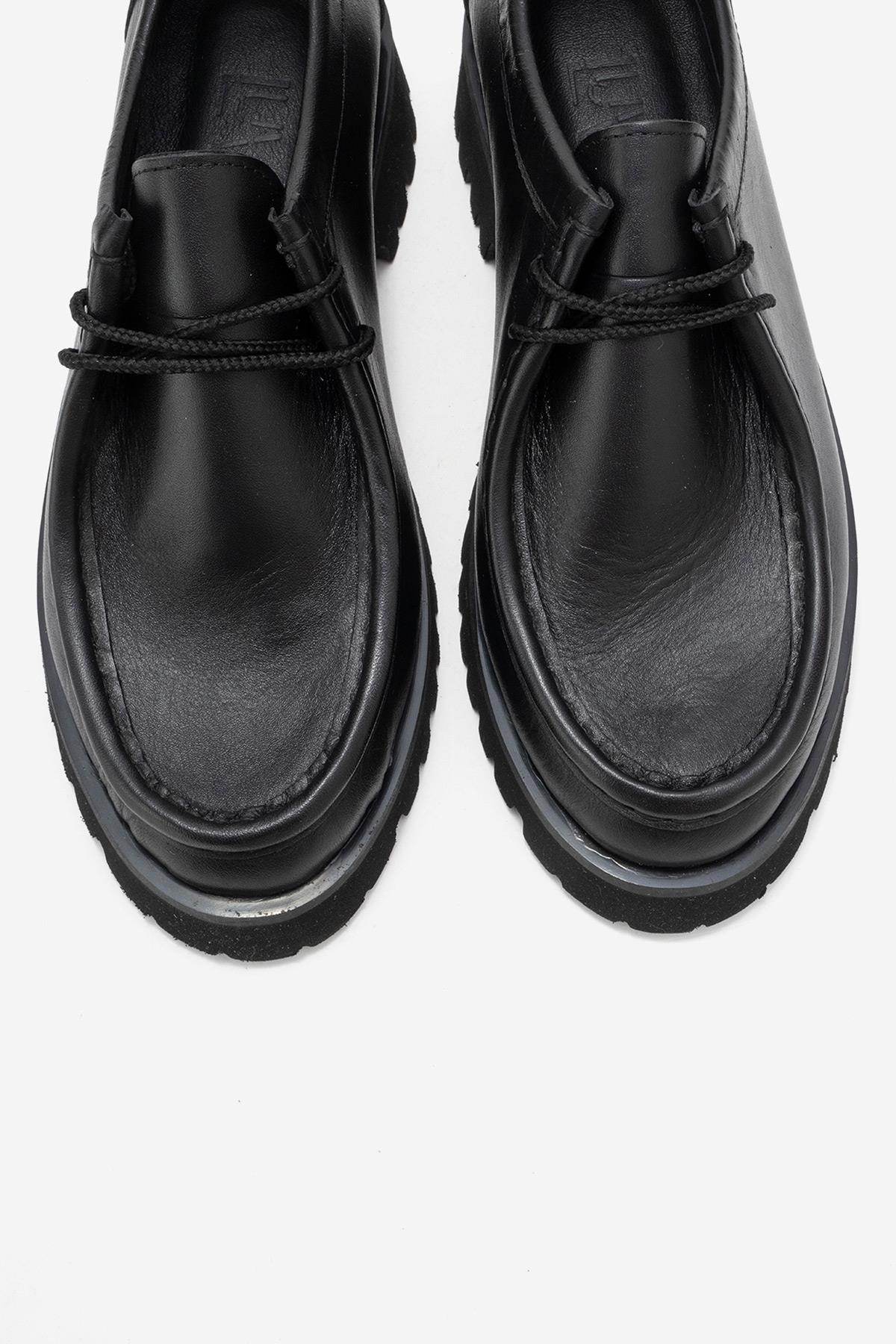 Talia - Black Genuine Leather Lace-Up Loafer – side view showing lace, leather, black, SimmiUnique