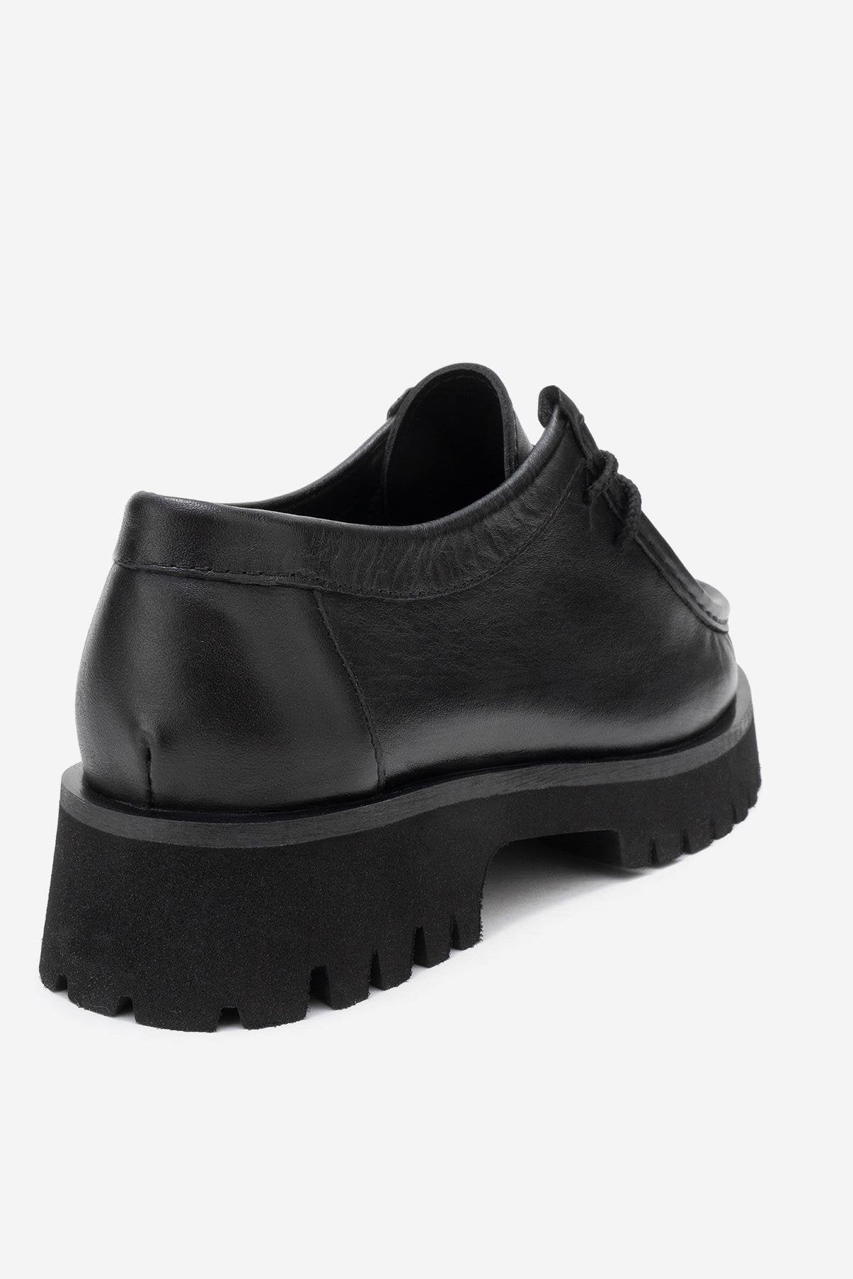 Talia - Black Genuine Leather Lace-Up Loafer – back view showing lace, leather, black, SimmiUnique