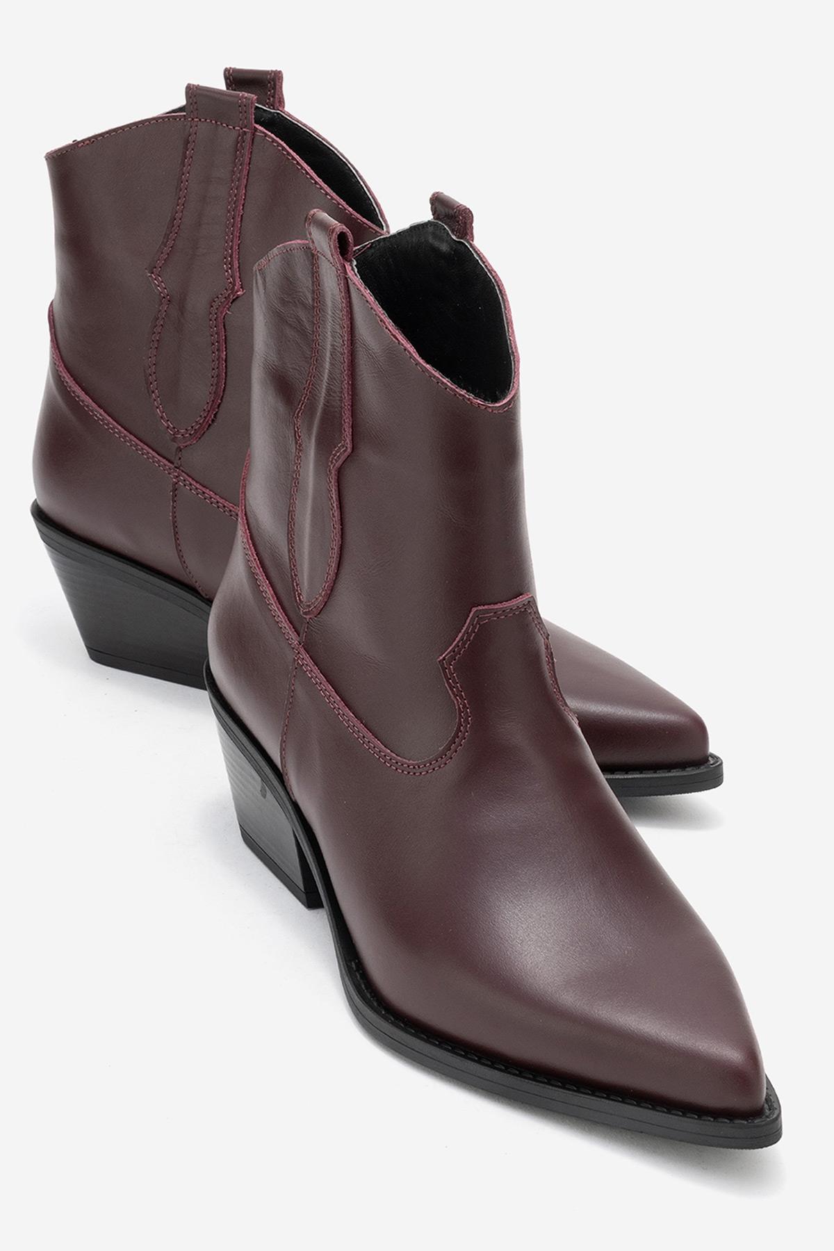 Elia - Burgundy Genuine Leather Western Boot – front three-quarter view showing leather, SimmiUnique