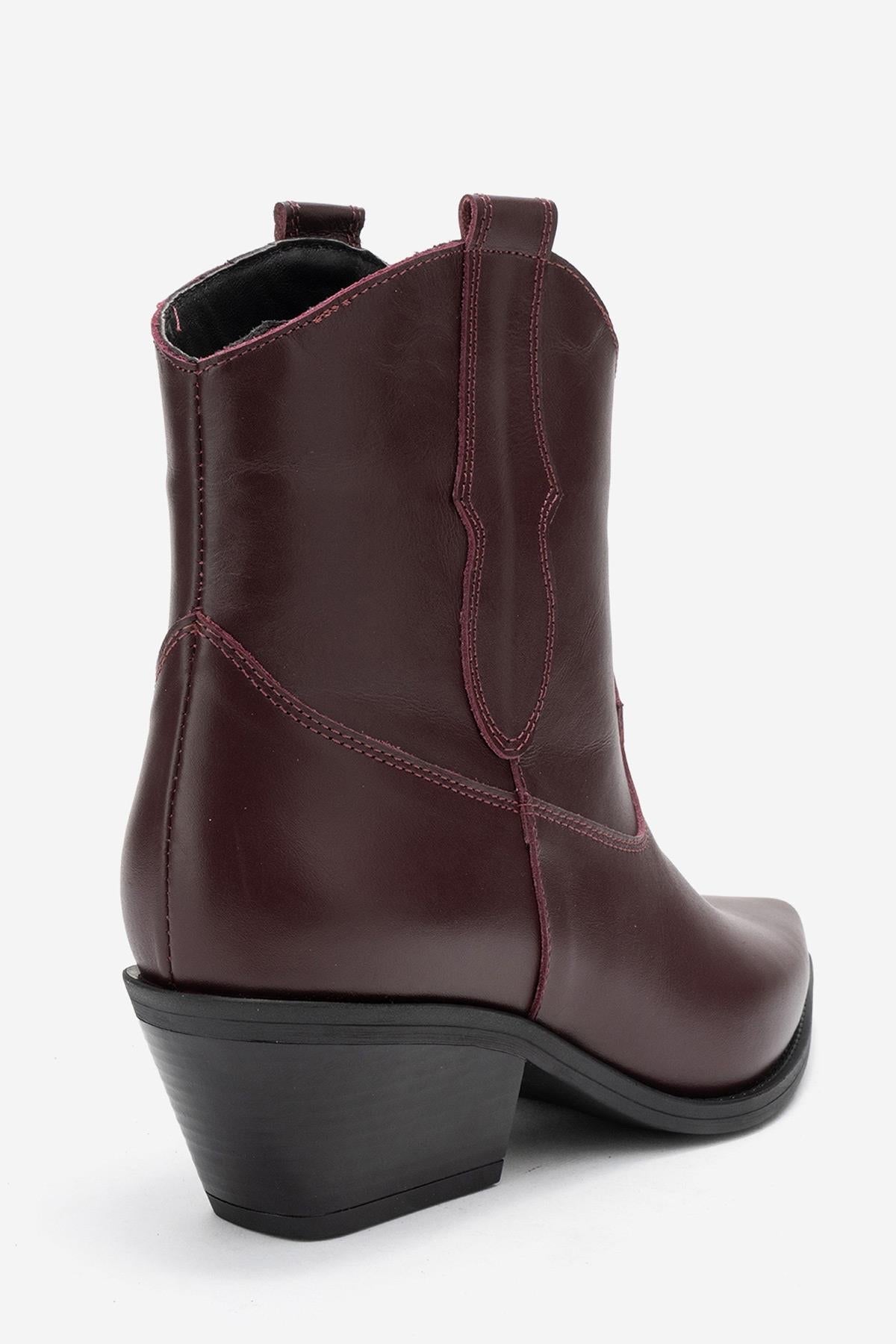 Elia - Burgundy Genuine Leather Western Boot – back view showing leather, SimmiUnique