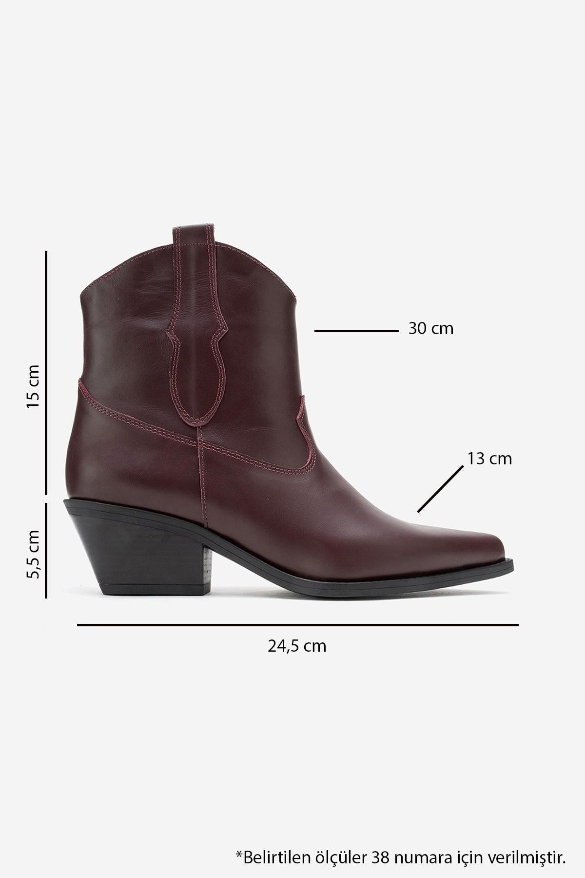 Elia - Burgundy Genuine Leather Western Boot – top view showing leather, SimmiUnique
