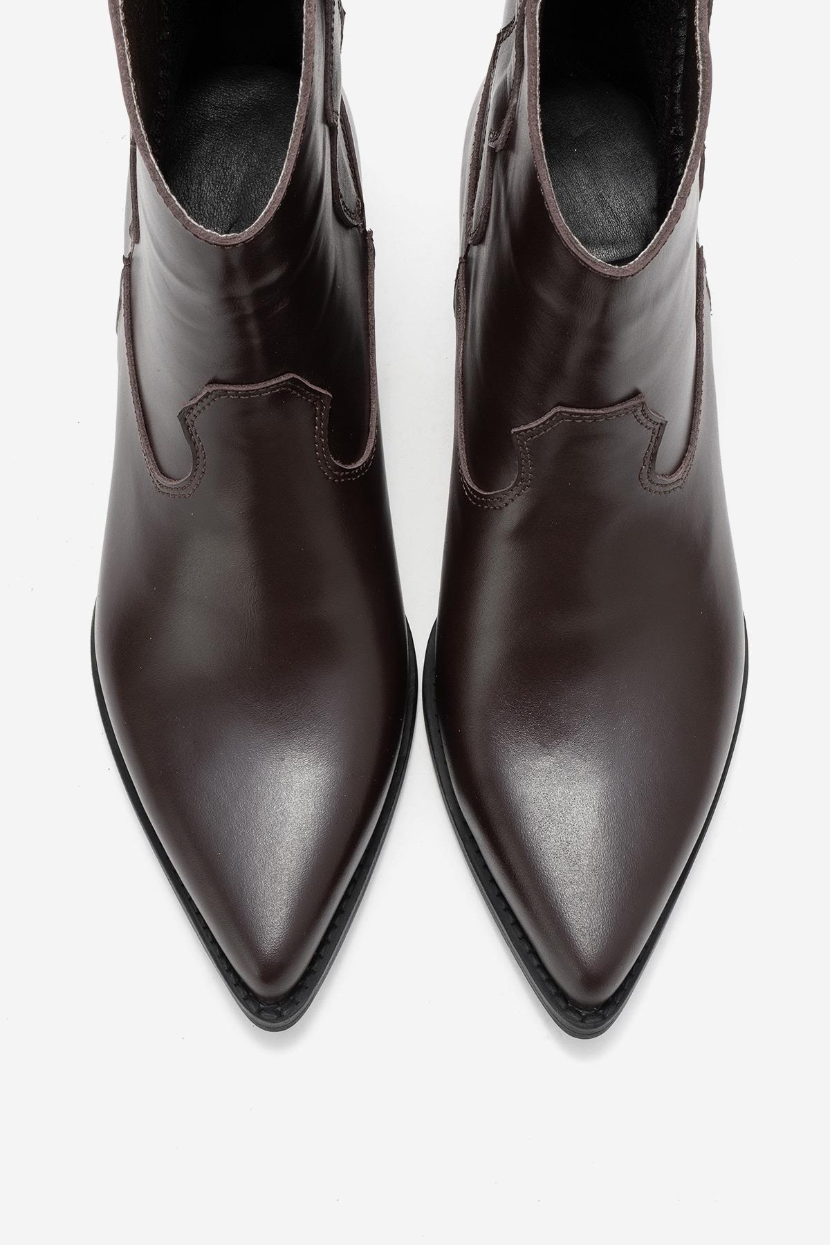 Elia - Brown Genuine Leather Western Boot – side view showing leather, red, SimmiUnique