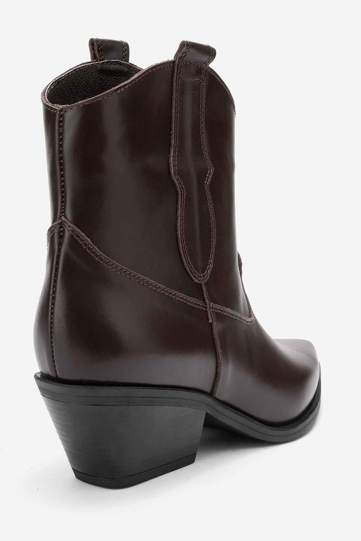 Elia - Brown Genuine Leather Western Boot – back view showing leather, red, SimmiUnique